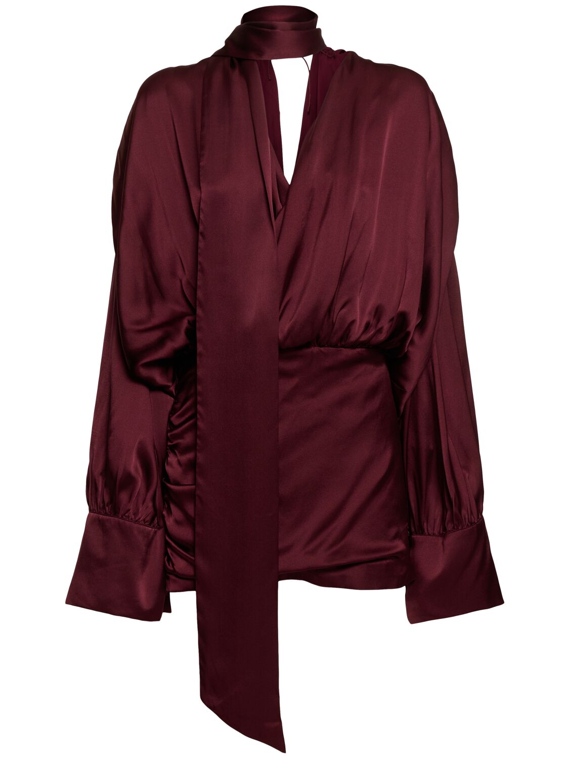 Long Sleeve Silk V-neck Mini Dress - ROTATE - Modalova