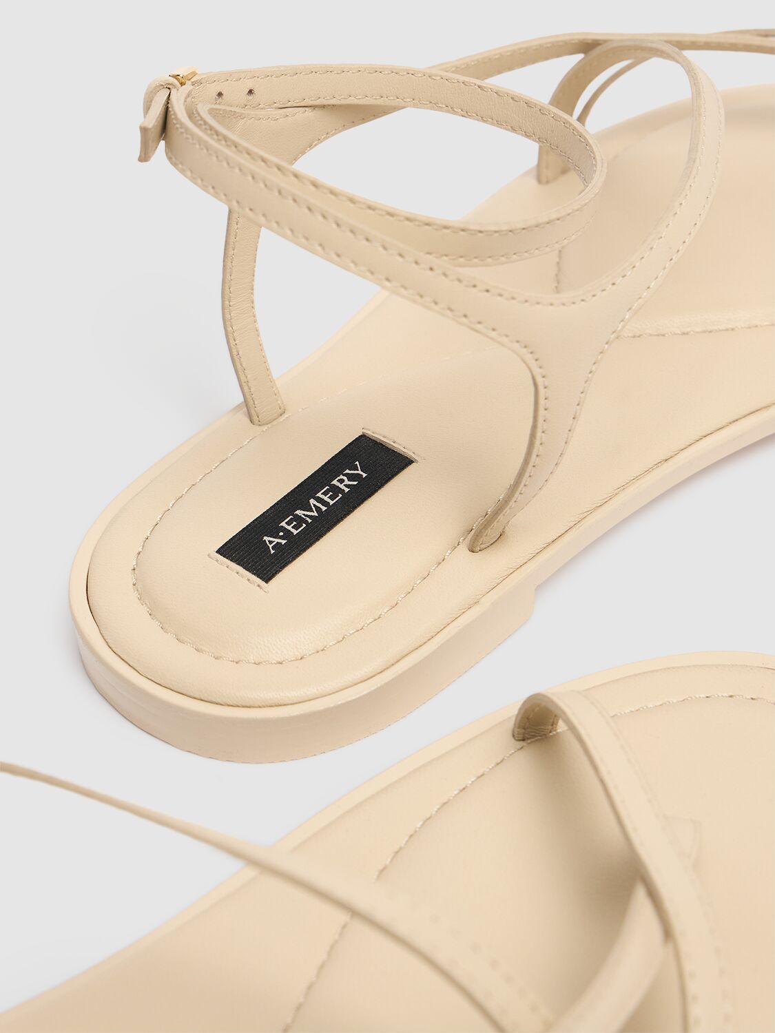 Shop A.emery 10mm Edna Leather Flat Sandals In Ivory