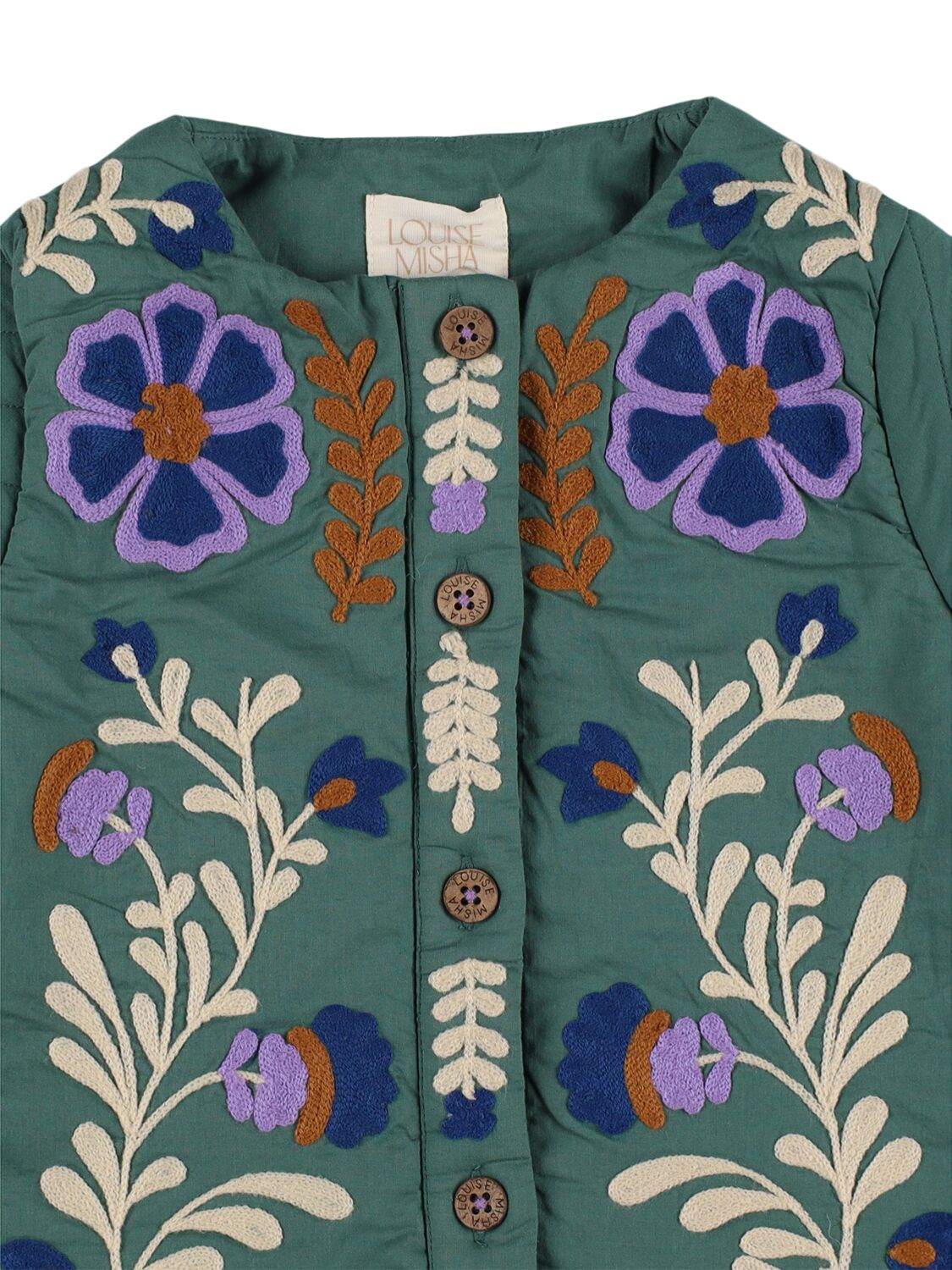 Louise Misha Embroidered Cotton Quilted Jacket In Dark Green