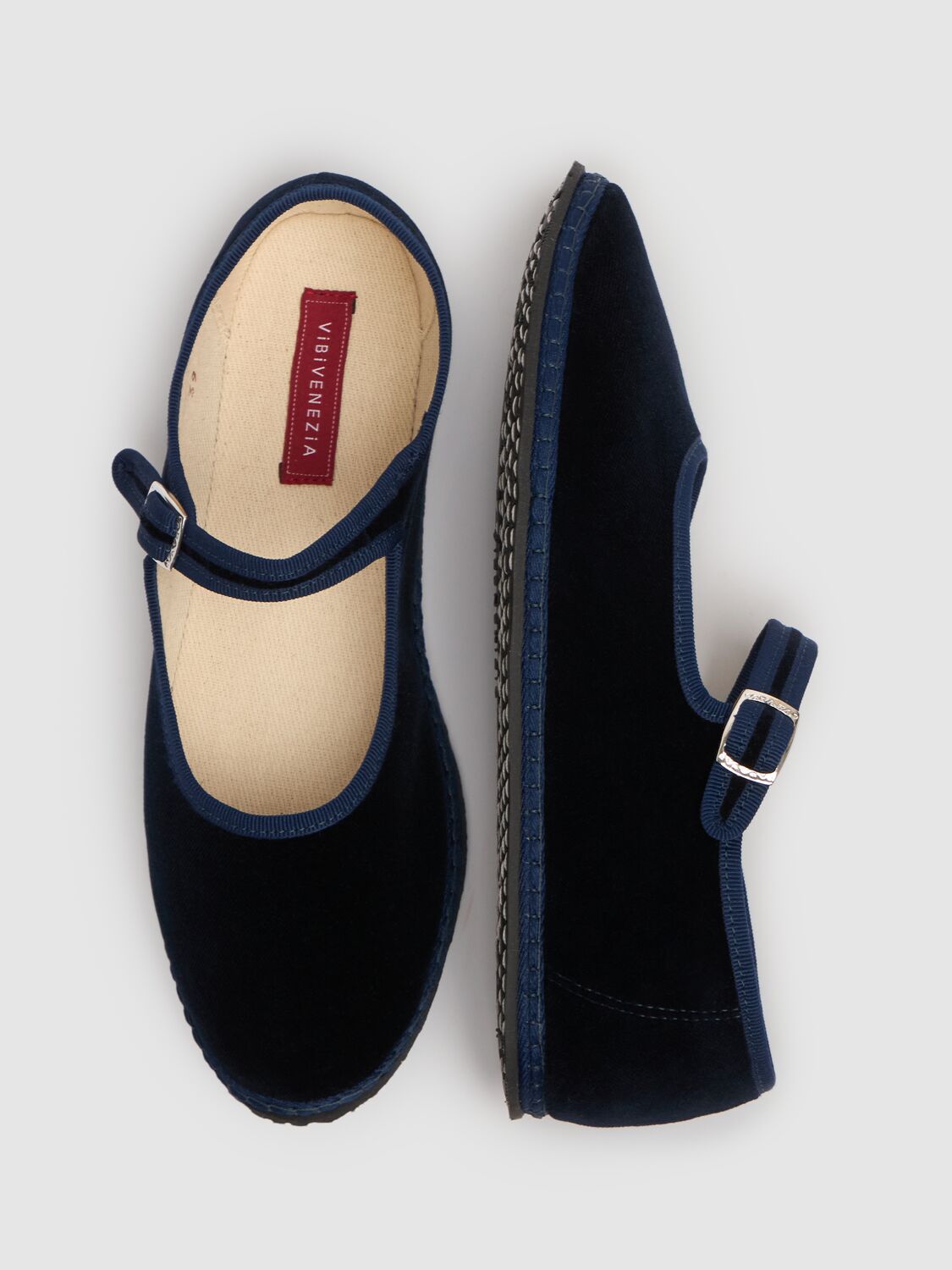 VIBI VENEZIA 10MM MARY JANE BLU VELVET SLIPPERS 