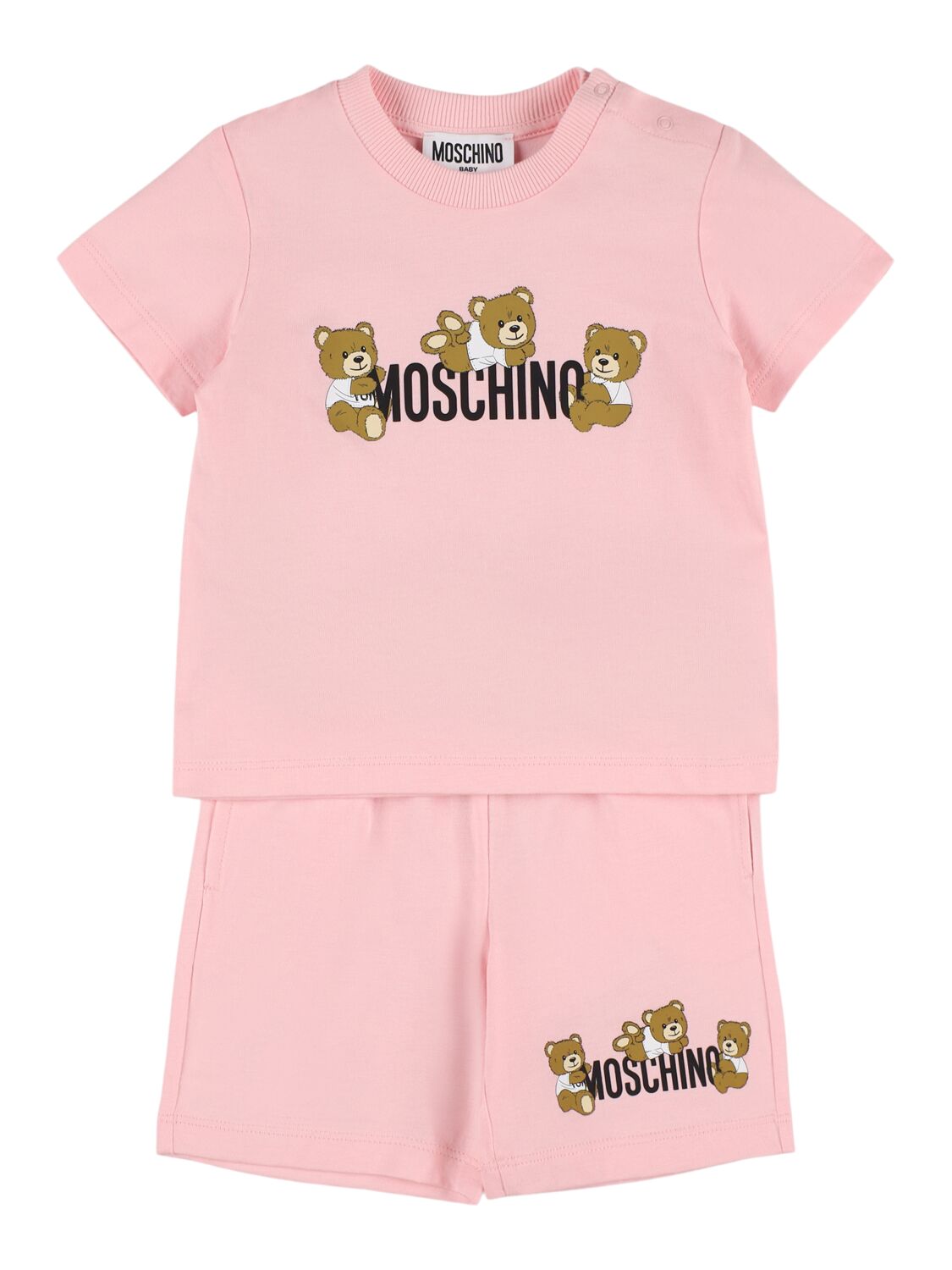Moschino Printed Stretch Cotton T-shirt & Shorts In Pink