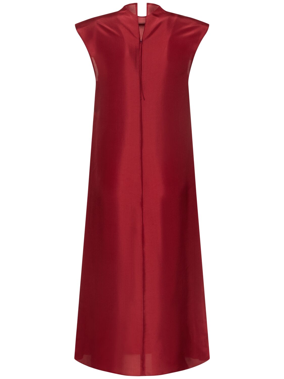 Carven Red Straight Silk Toile Midi Dress In Red