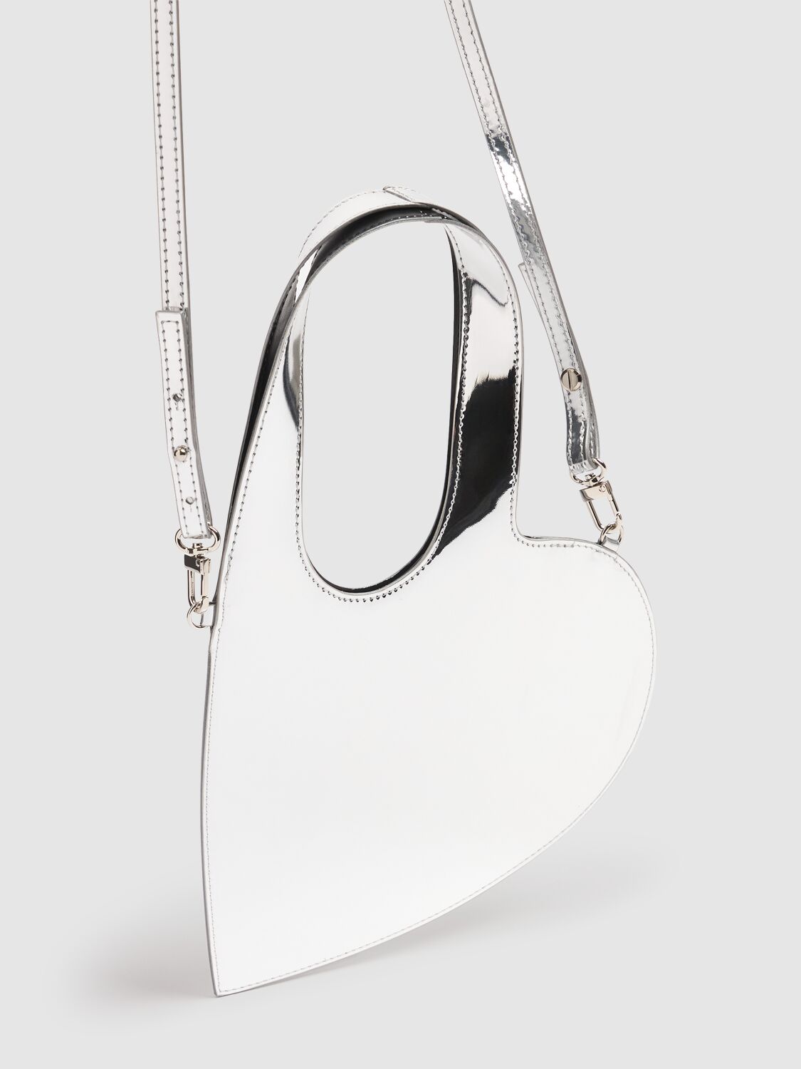 Shop Coperni Baby Heart Mirrored Crossbody Tote Bag In Silver