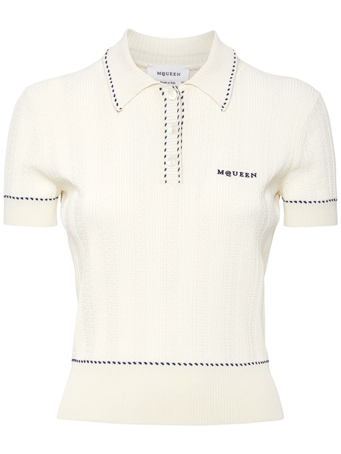MCQUEEN Logo Detail Viscose Blend Knit Top