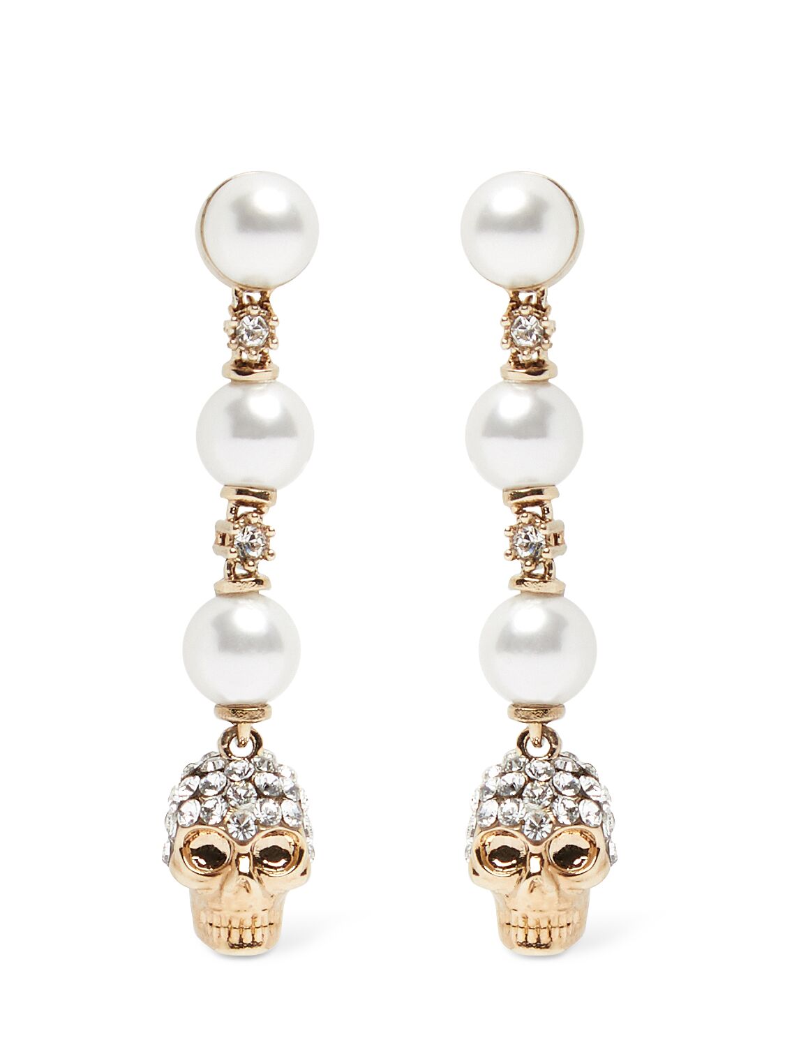 Alexander Mcqueen Skull & Pearl Brass Earrings