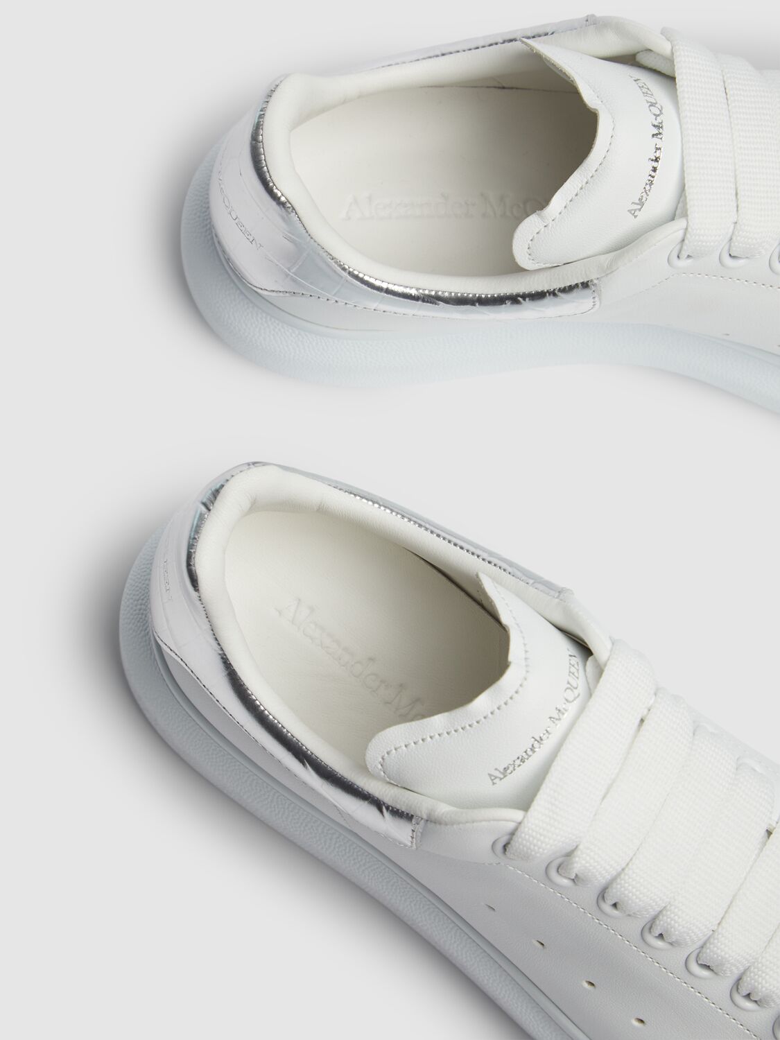 Alexander Mcqueen White Oversize Sneakers With Snake Print On The Heel In Leather Woman
