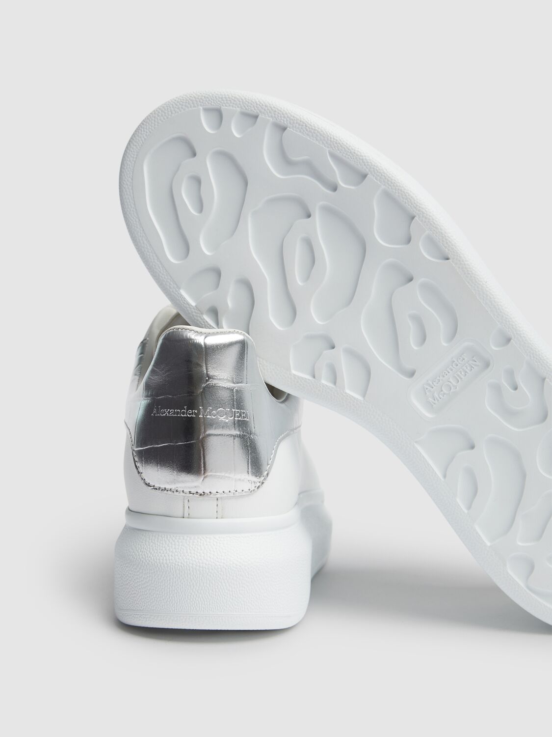 Alexander Mcqueen White Oversize Sneakers With Snake Print On The Heel In Leather Woman