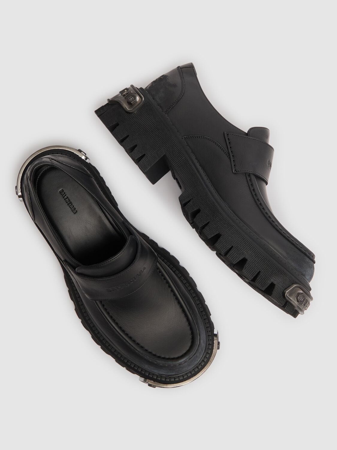 Shop Balenciaga Tractor Leather Loafers In Black