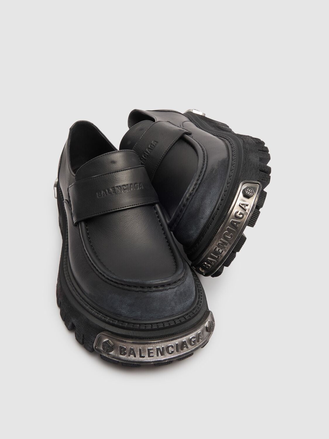 Shop Balenciaga Tractor Leather Loafers In Black