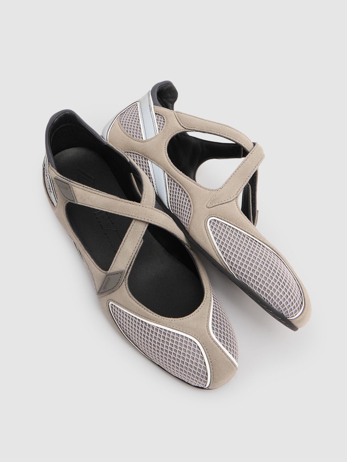 Attico Floor 01 Suede And Mesh Ballet Flats In Grey