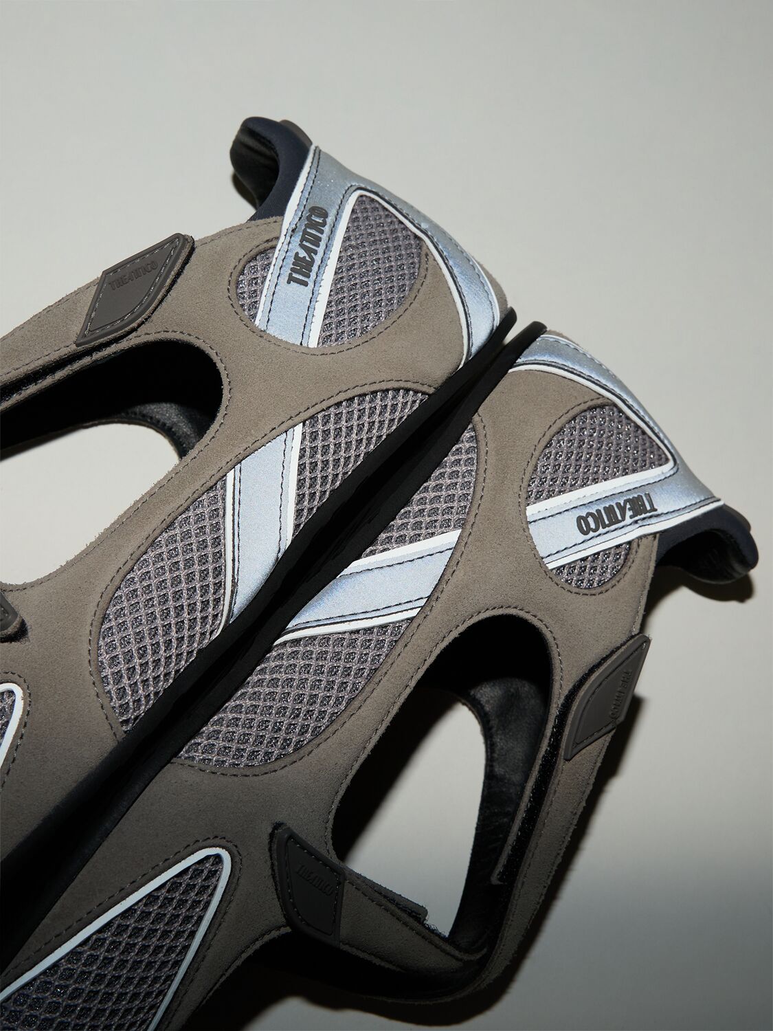 Attico Floor 01 Suede And Mesh Ballet Flats In Grey