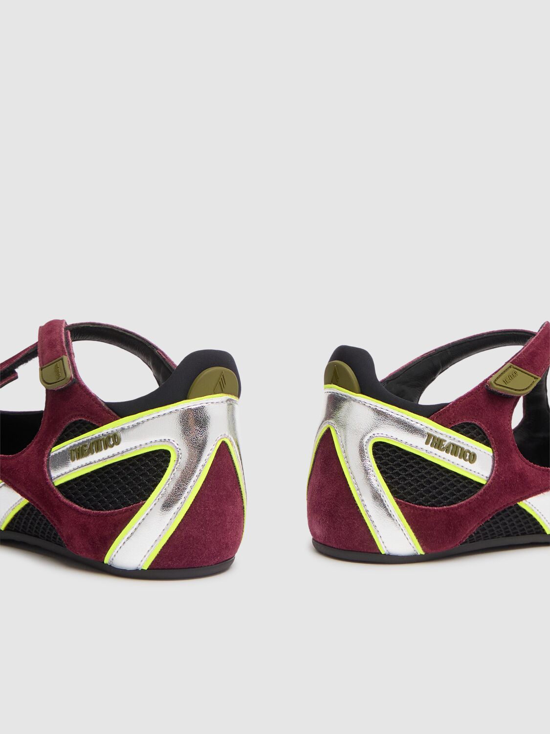 Attico Nomad Bordeaux Ballet Shoes With Criss-crossed Straps And Mesh Panels In Tech Fabric And Suede Woman In Black