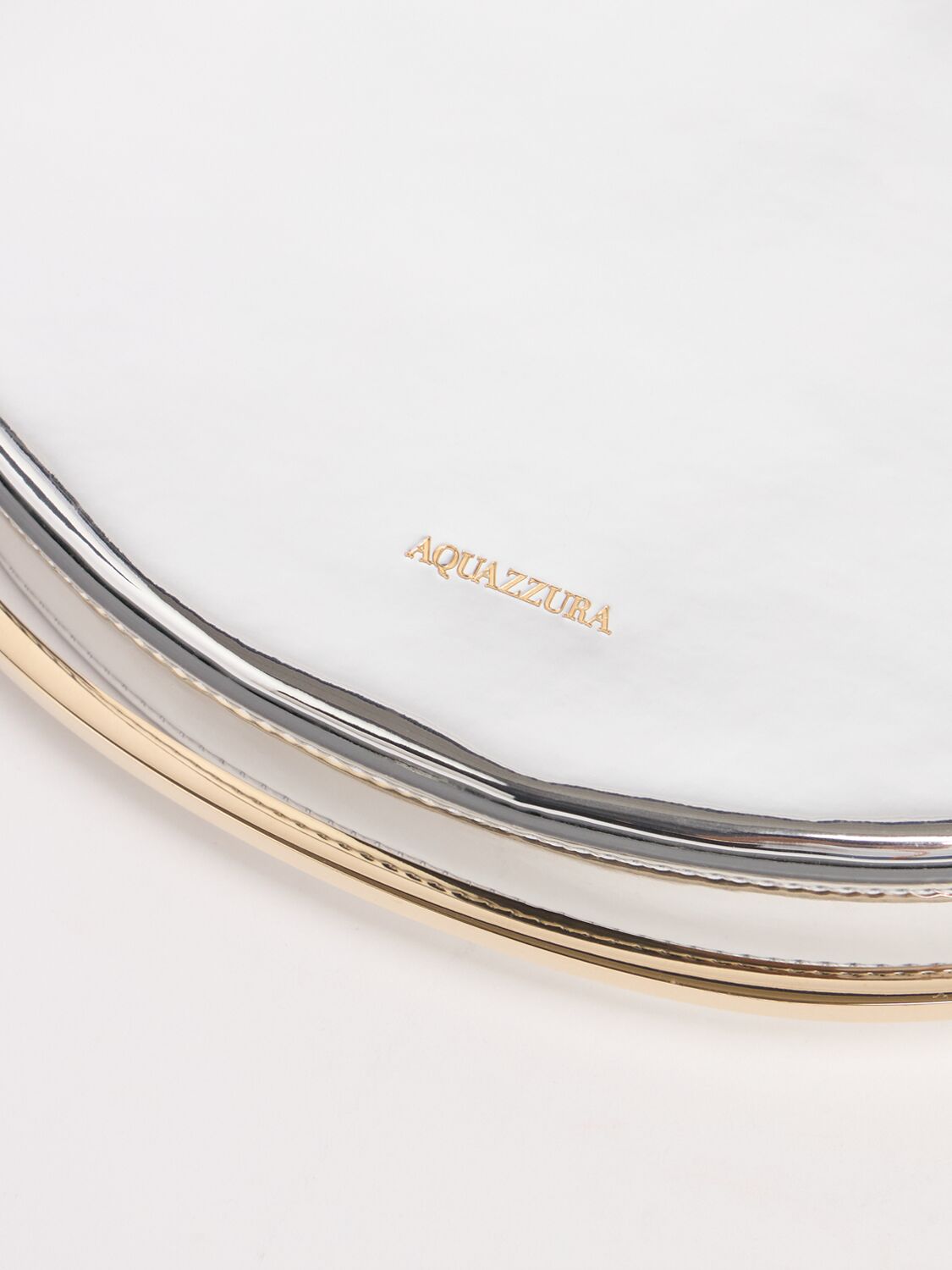 Aquazzura Mini Purist Mirrored Leather Pouch In Silver,gold