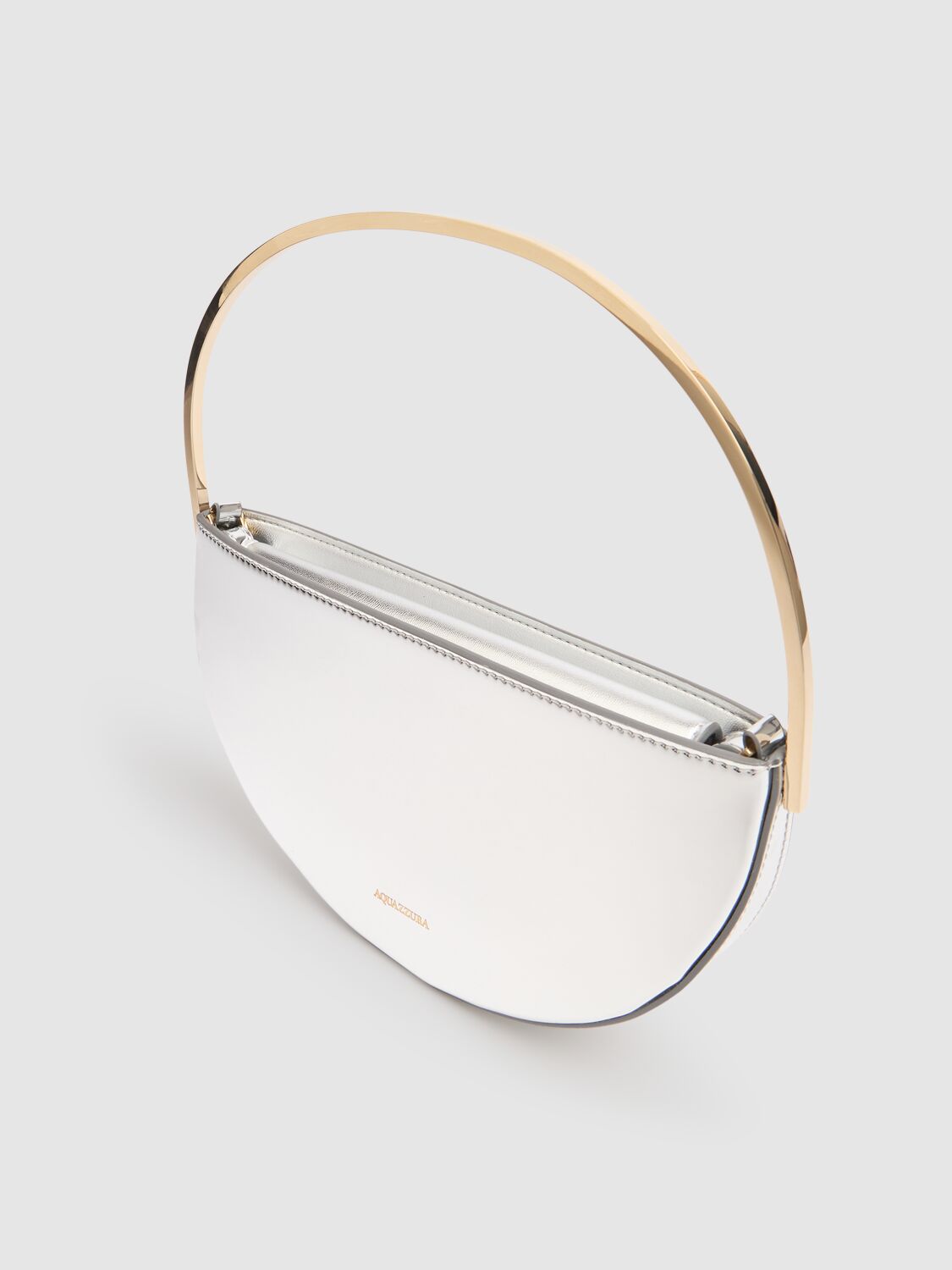 Aquazzura Mini Purist Mirrored Leather Pouch In Silver,gold