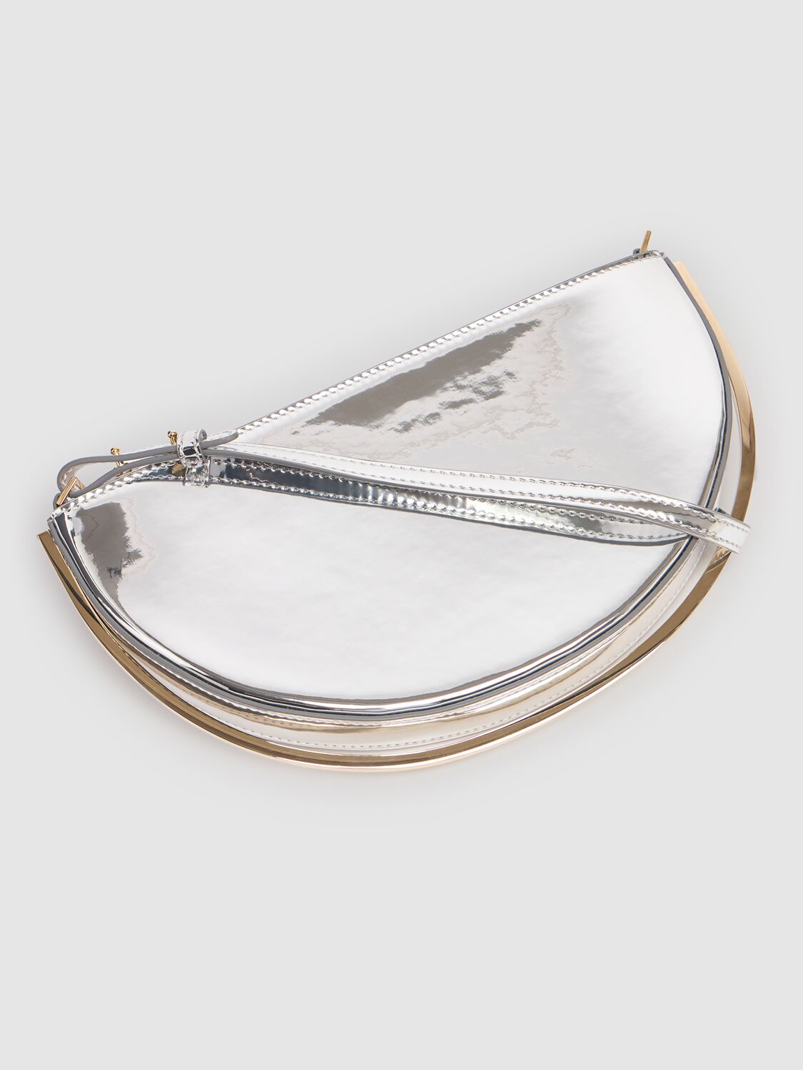 Aquazzura Mini Purist Mirrored Leather Pouch In Silver,gold