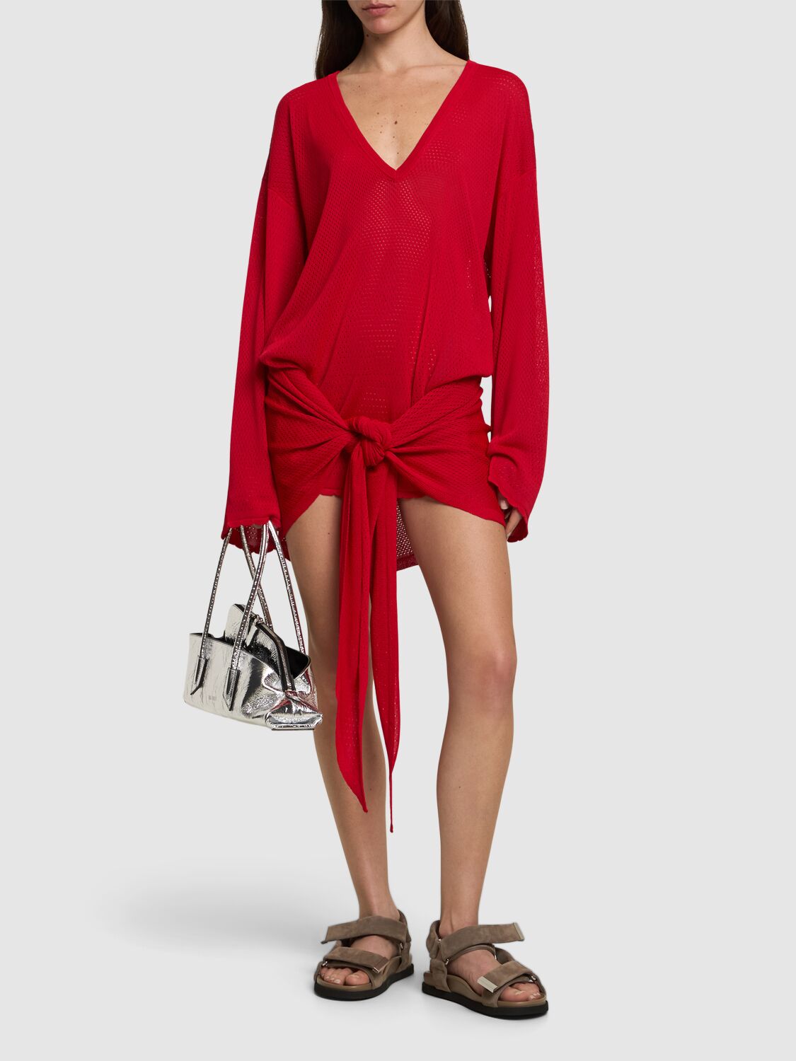 Attico Openwork Mini Dress In Red