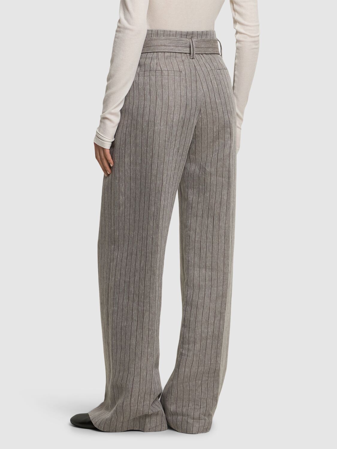 Brunello Cucinelli Linen Blend Straight Pants In Gray