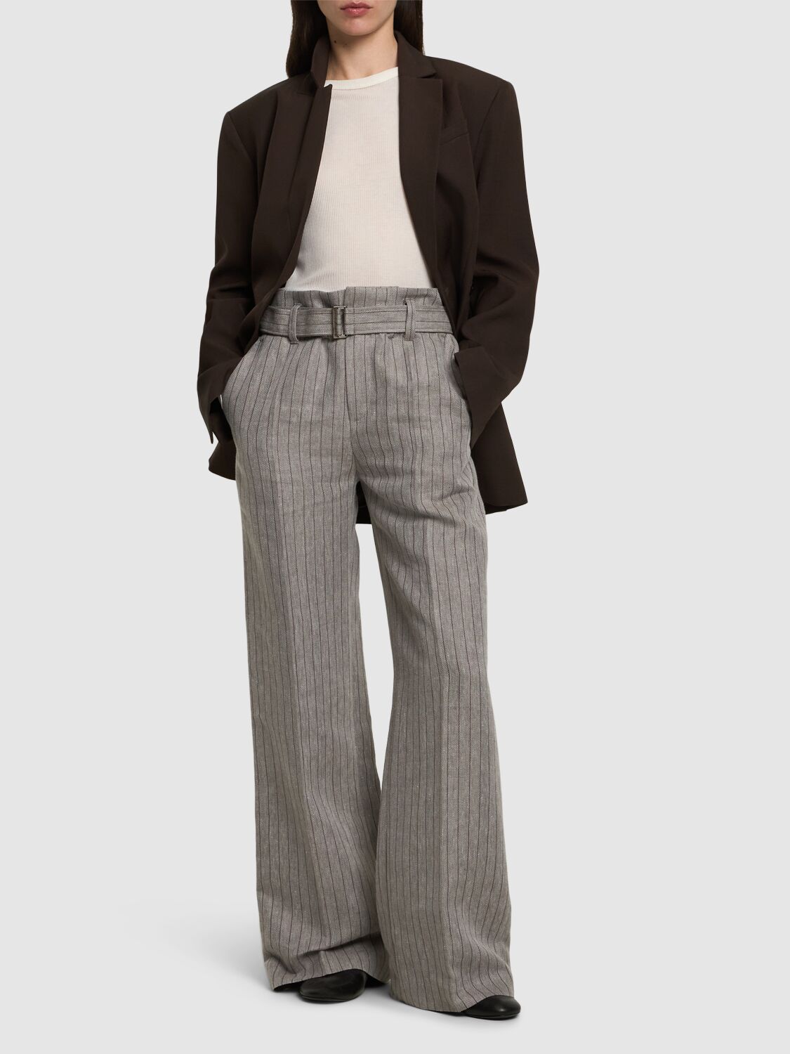 Brunello Cucinelli Linen Blend Straight Pants In Gray