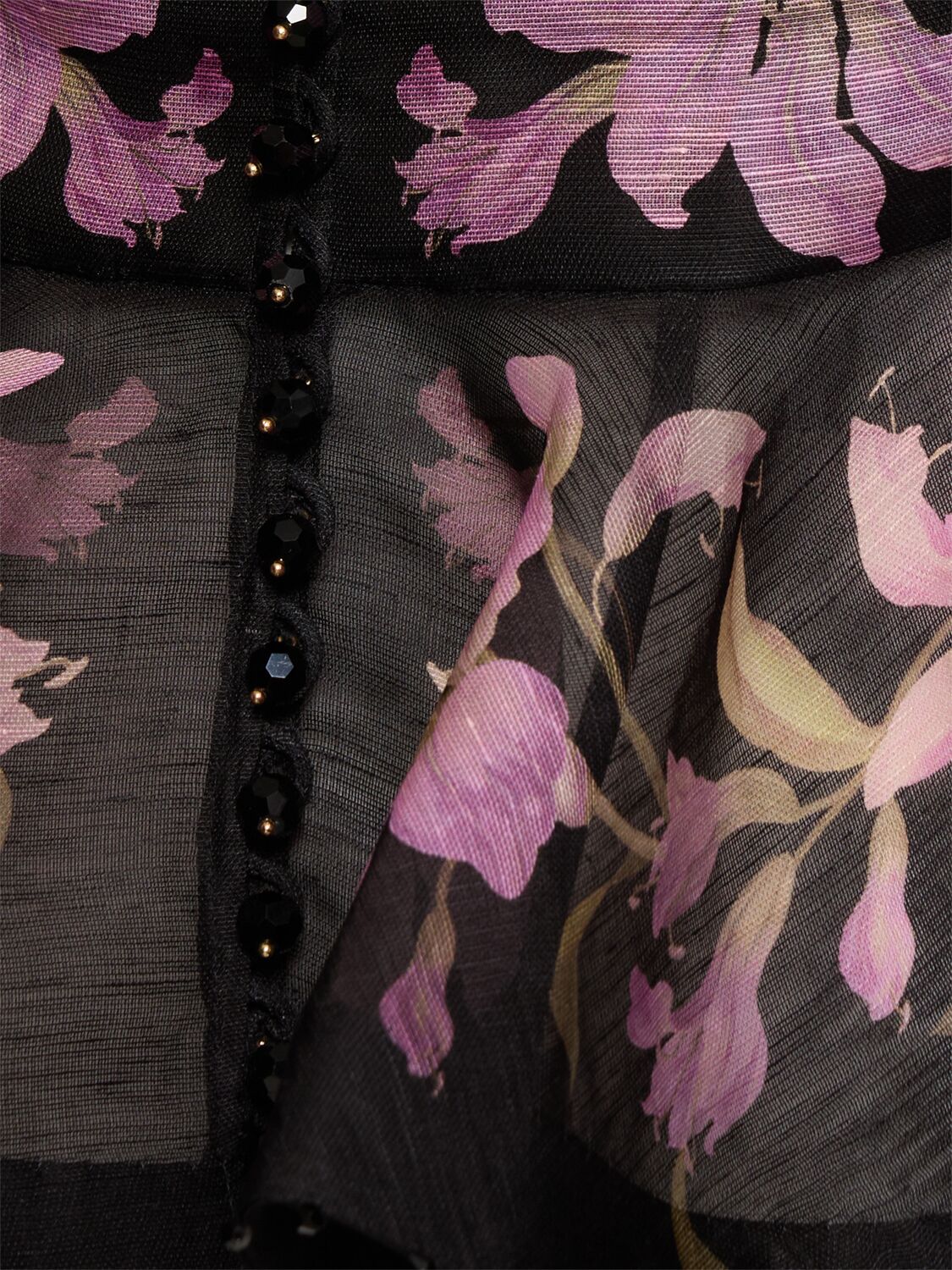 Zimmermann Dawning Bead-embellished Floral-print Linen And Silk-blend Blouse In Black/multi