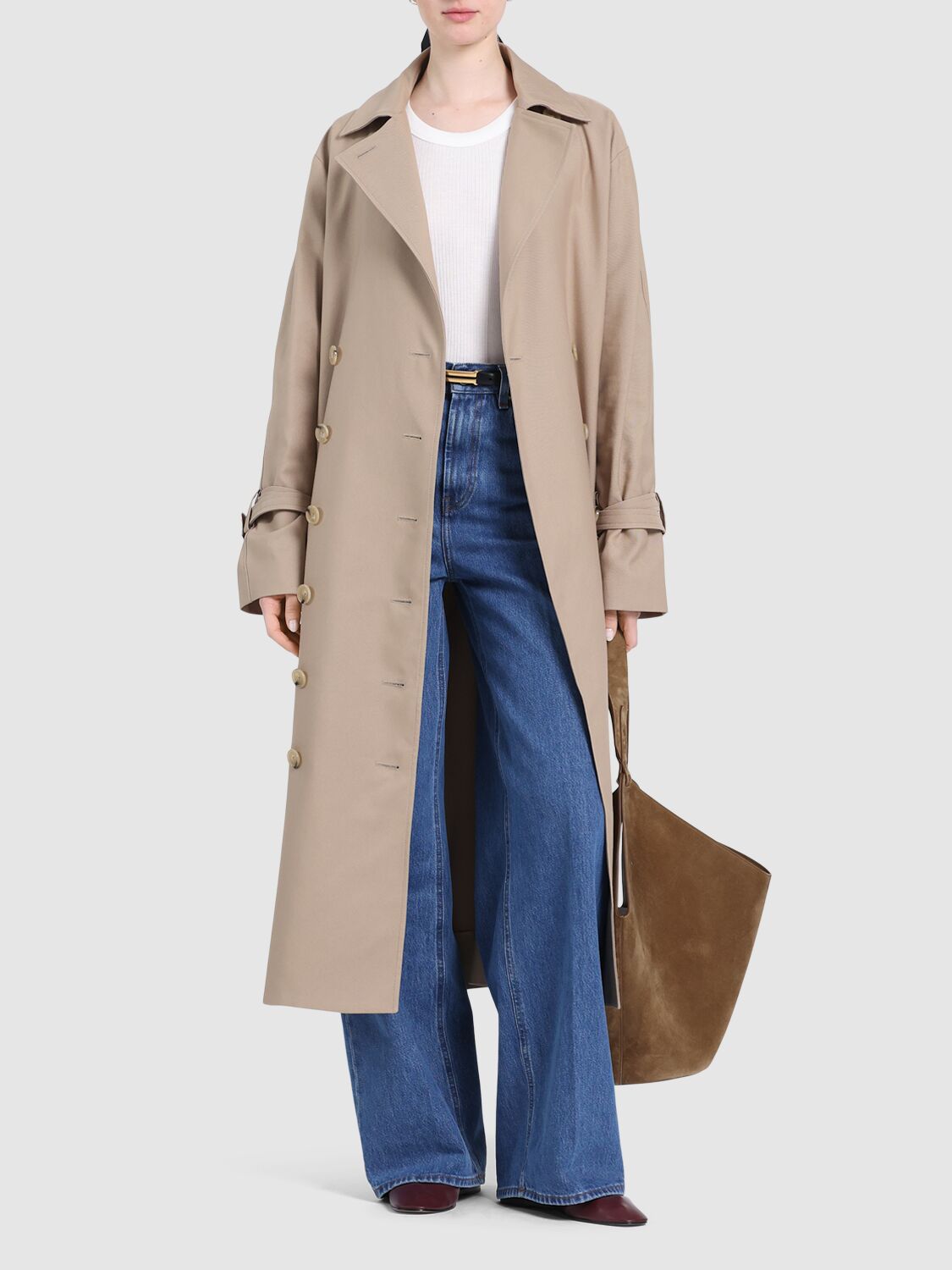 Shop Totême Signature Long Gabardine Trench Coat In Khaki