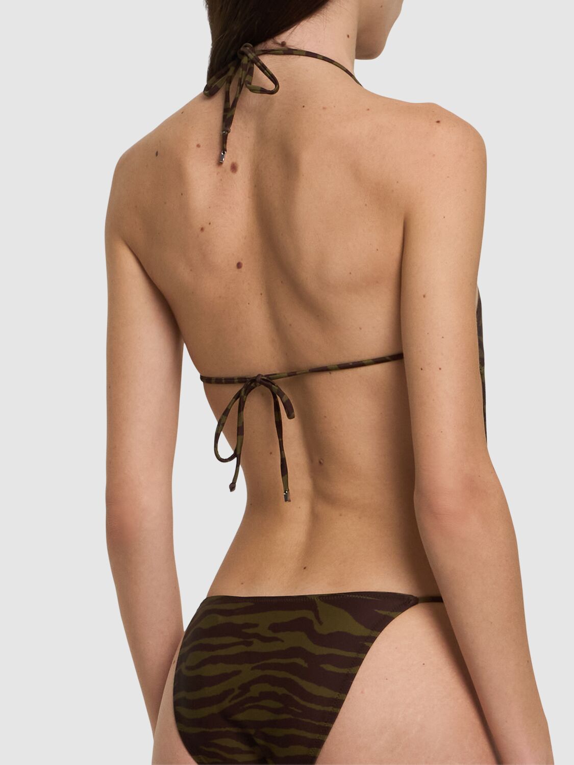 Shop Attico Zebra Print Lycra One Piece Swimsuit In Green/brown