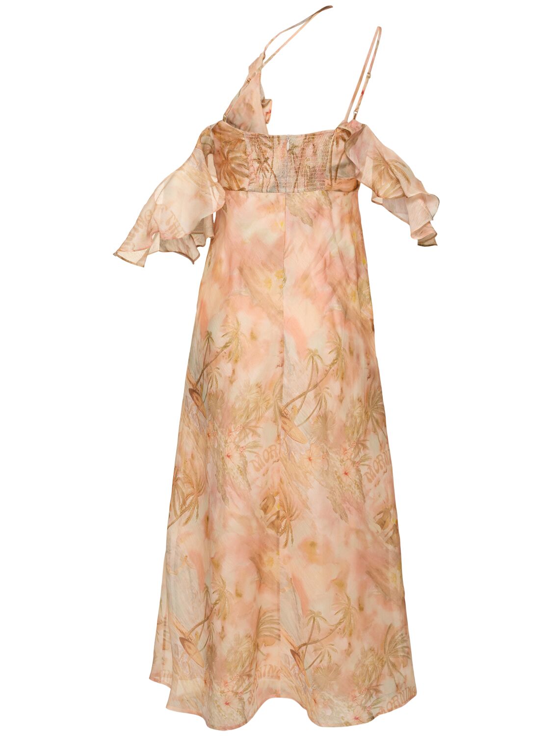 Zimmermann Floral Print Midi Dress With Ruffled Sleeves In Pink/multi