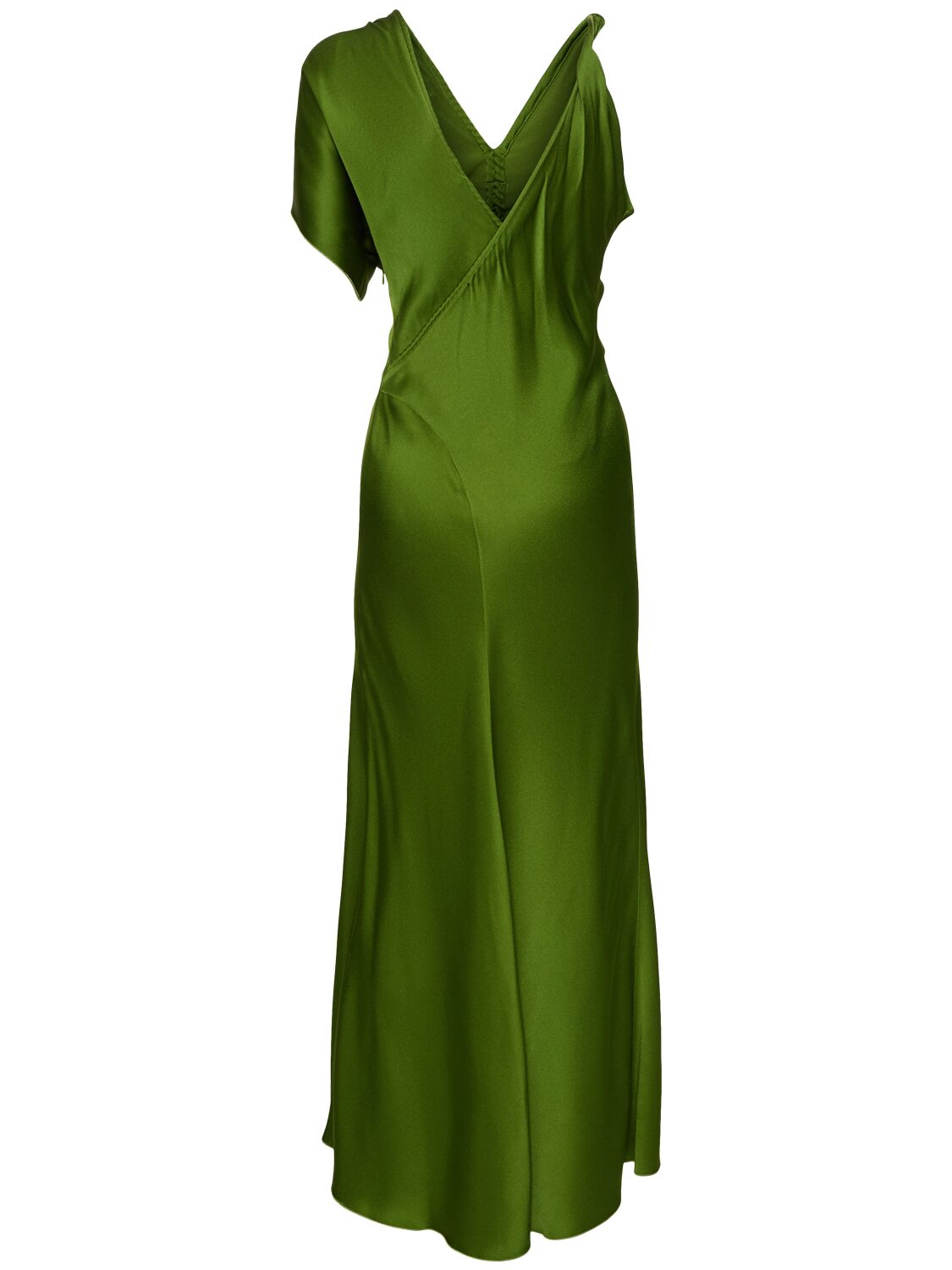 Victoria Beckham Asymmetric Ruched Midi Dress In Green