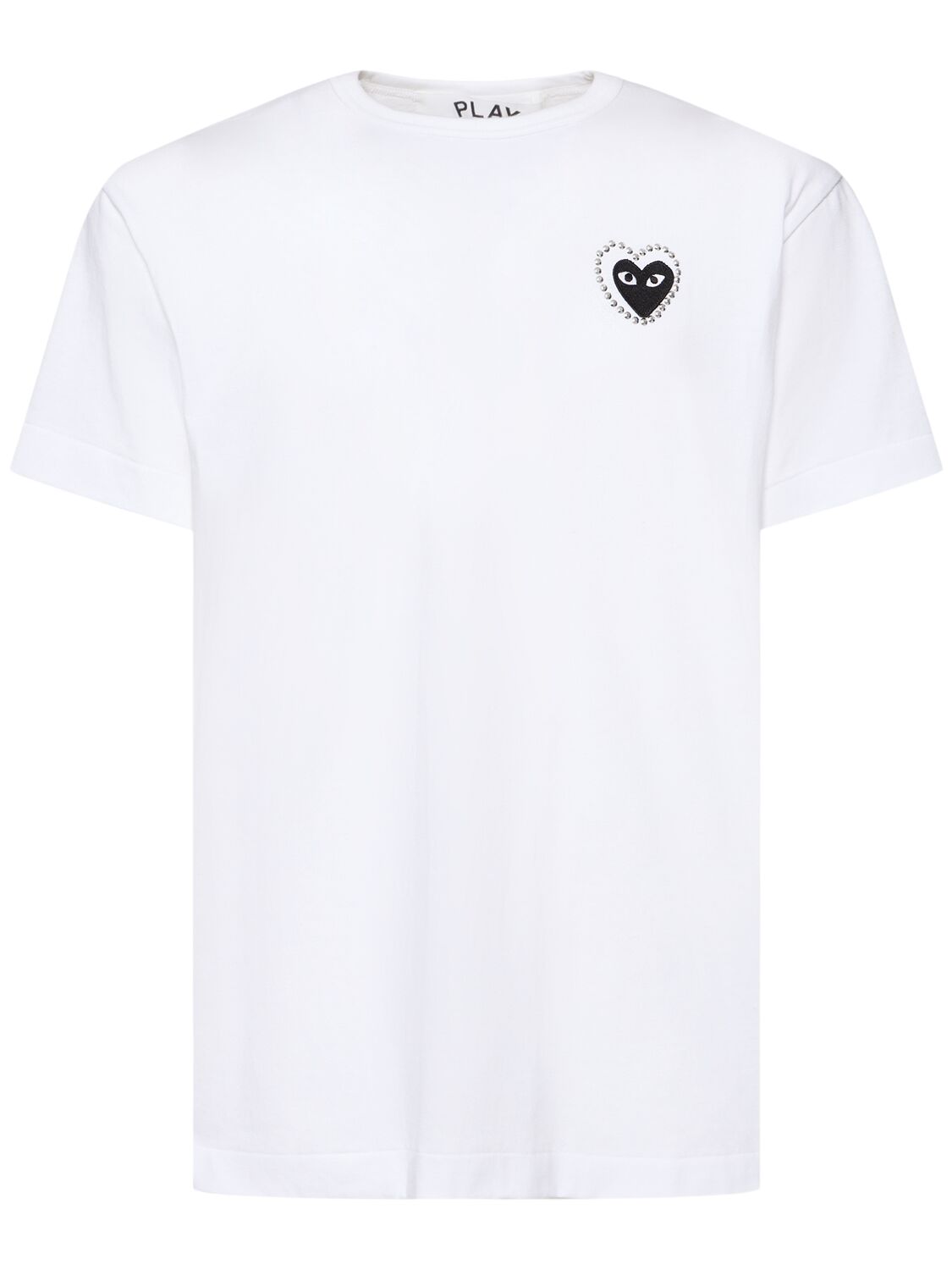 Comme Des Garçons Play Heart Patch Crew Neck T-shirt With Embroidered Detail In White/black