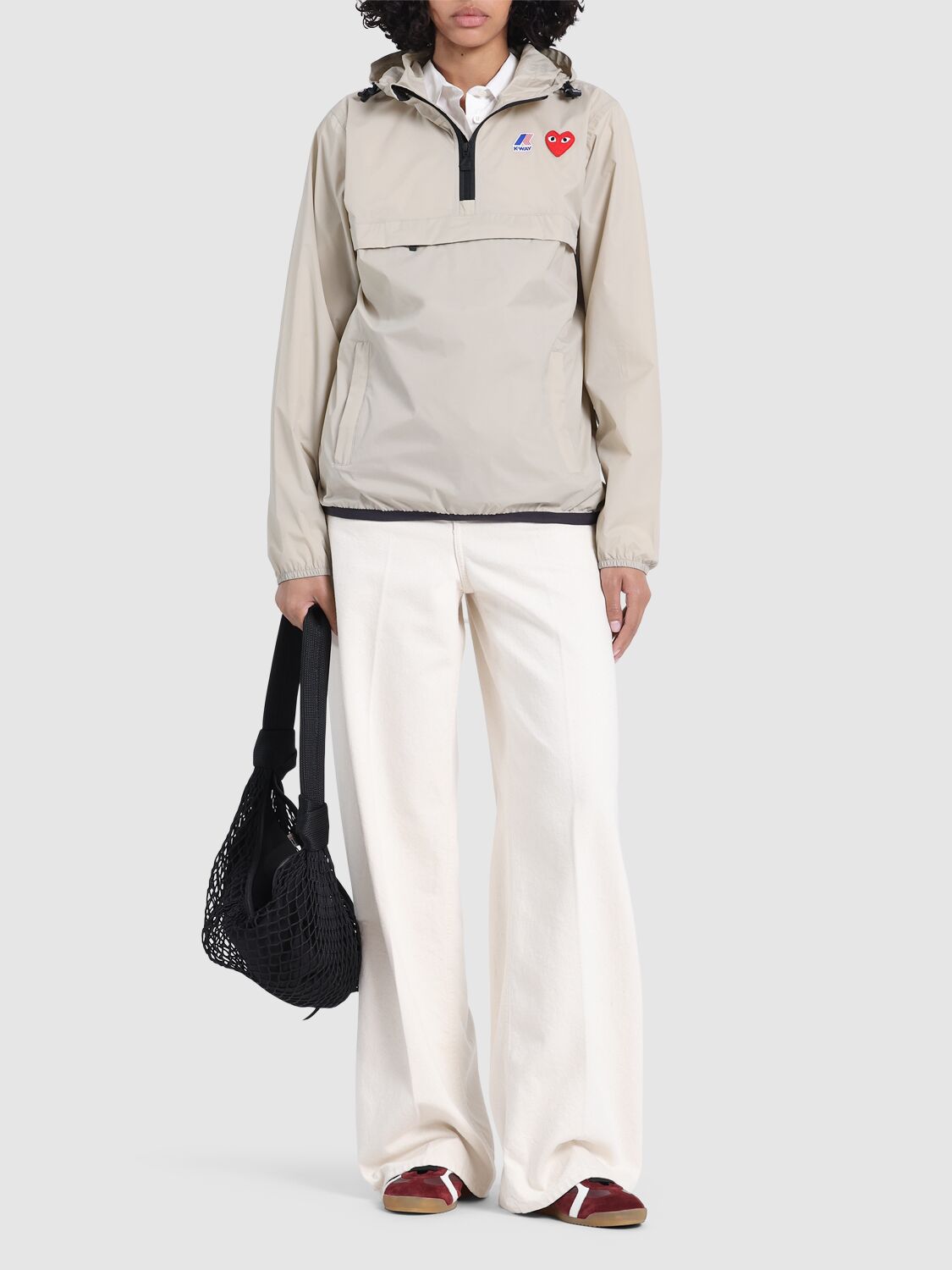 COMME DES GARÇONS PLAY LOGO NYLON HALF ZIP JACKET 
