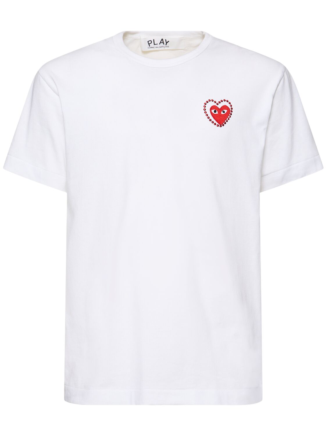 Comme Des Garçons Play Crew Neck Embroidered Heart Patch T-shirts In White/red