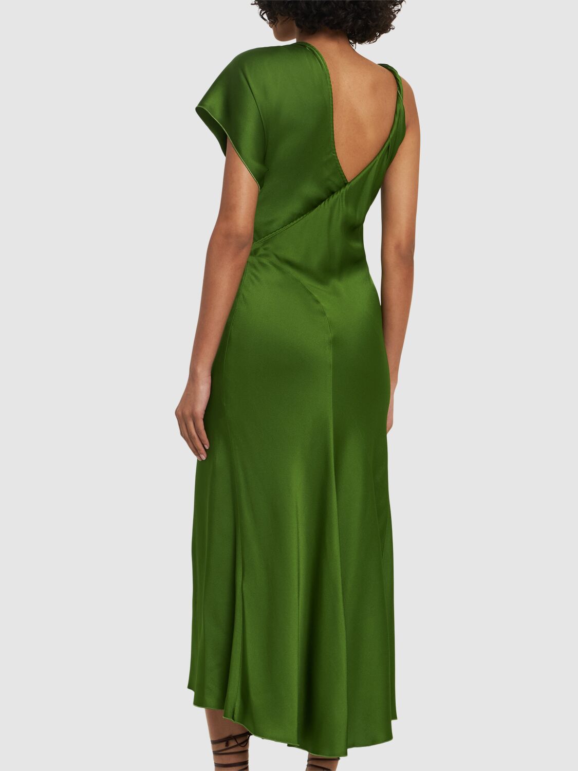 Victoria Beckham Asymmetric Ruched Midi Dress In Green