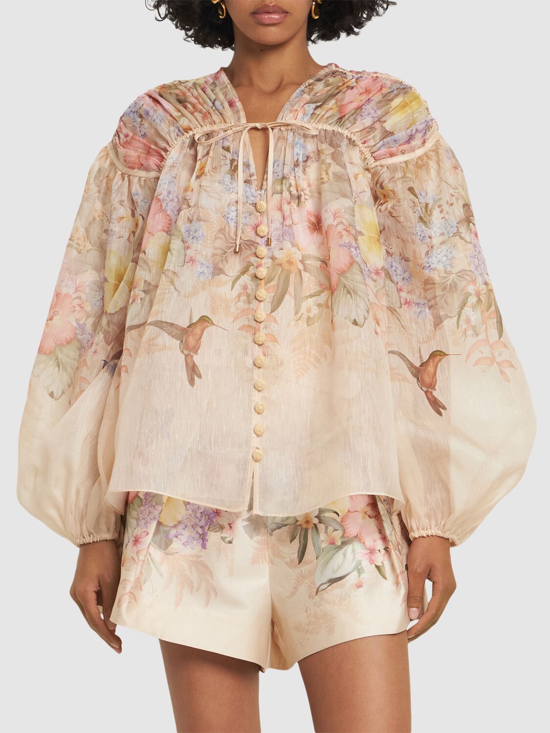 Zimmermann Illuminate Drawn Silk Linen Blouse Clothing