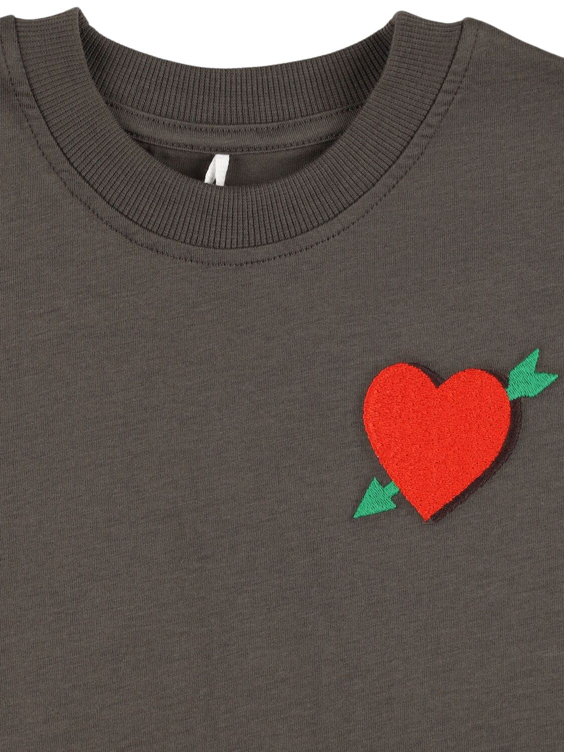 Mini Rodini Faded Black T-shirt With Heart Embroidery And Arrow