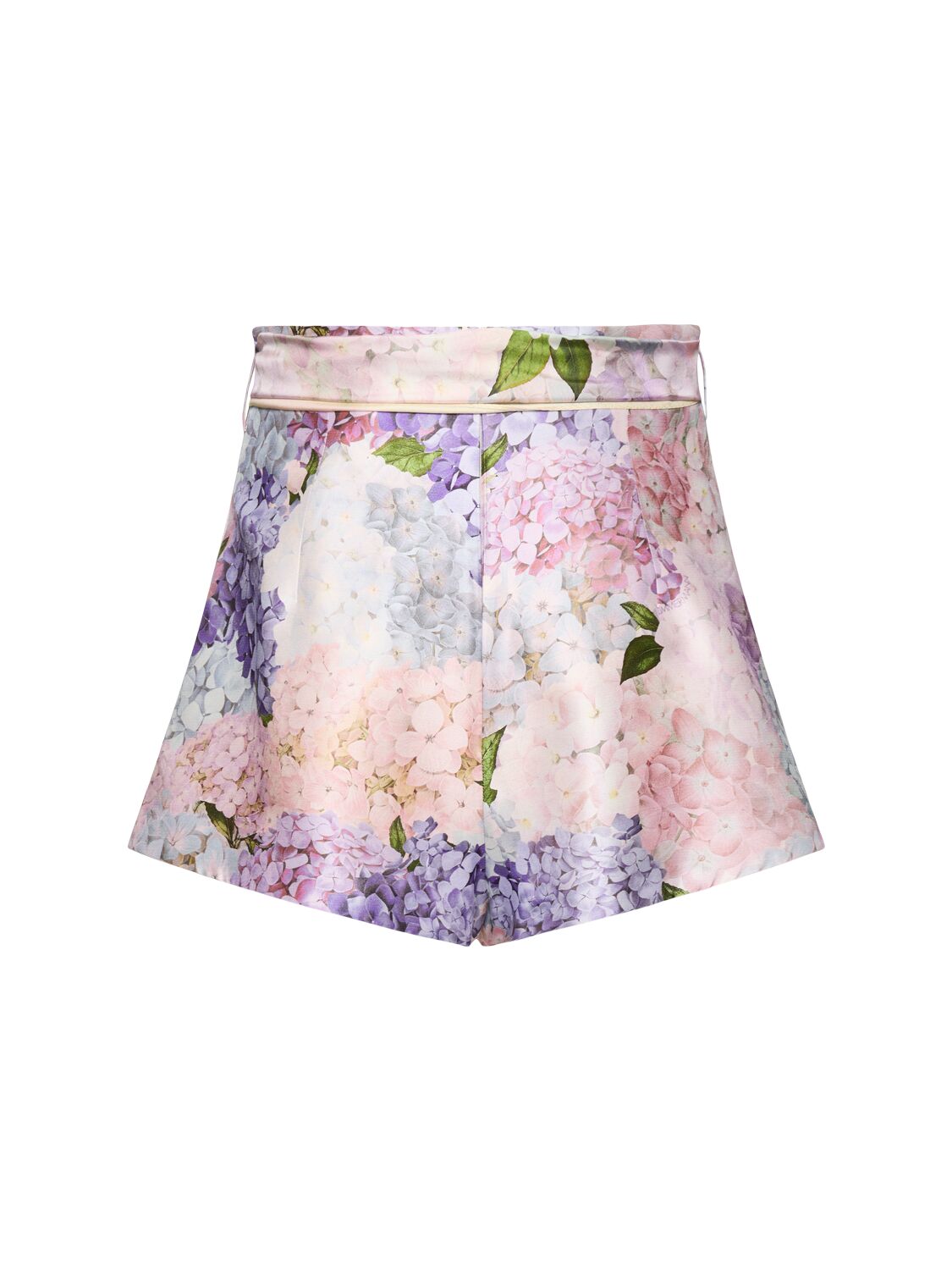 ZIMMERMANN DAWNING PRINTED SILK FLAT FRONT SHORTS 