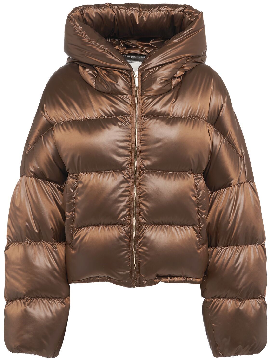 Max Mara Spaceca Hooded Nylon Down Jacket In Brown
