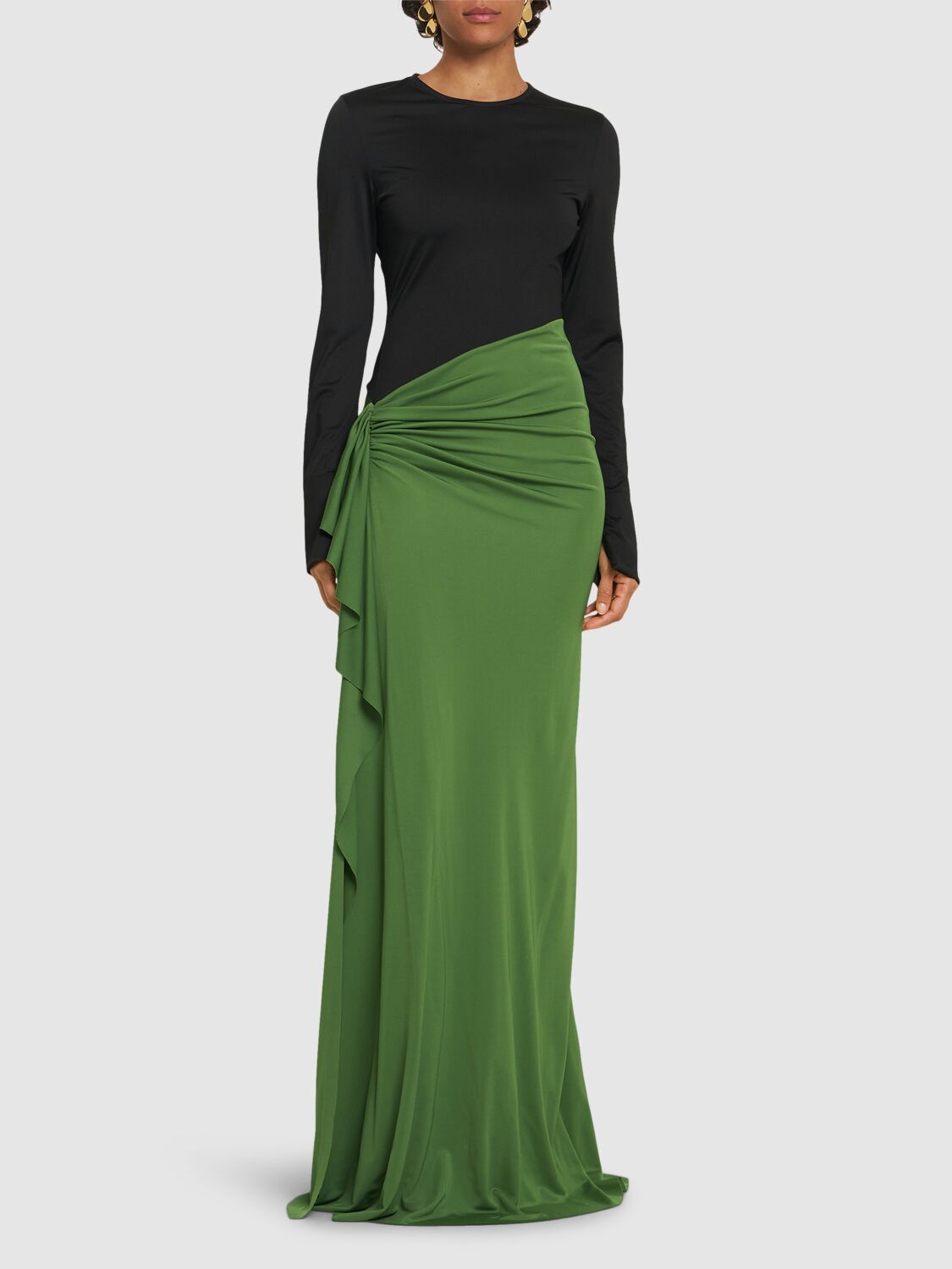 VICTORIA BECKHAM LONG SLEEVE DRAPED JERSEY GOWN 