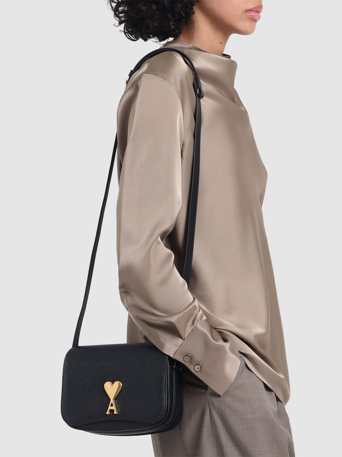 Shop Ami Alexandre Mattiussi Small Paris Paris Grained Leather Bag In Black