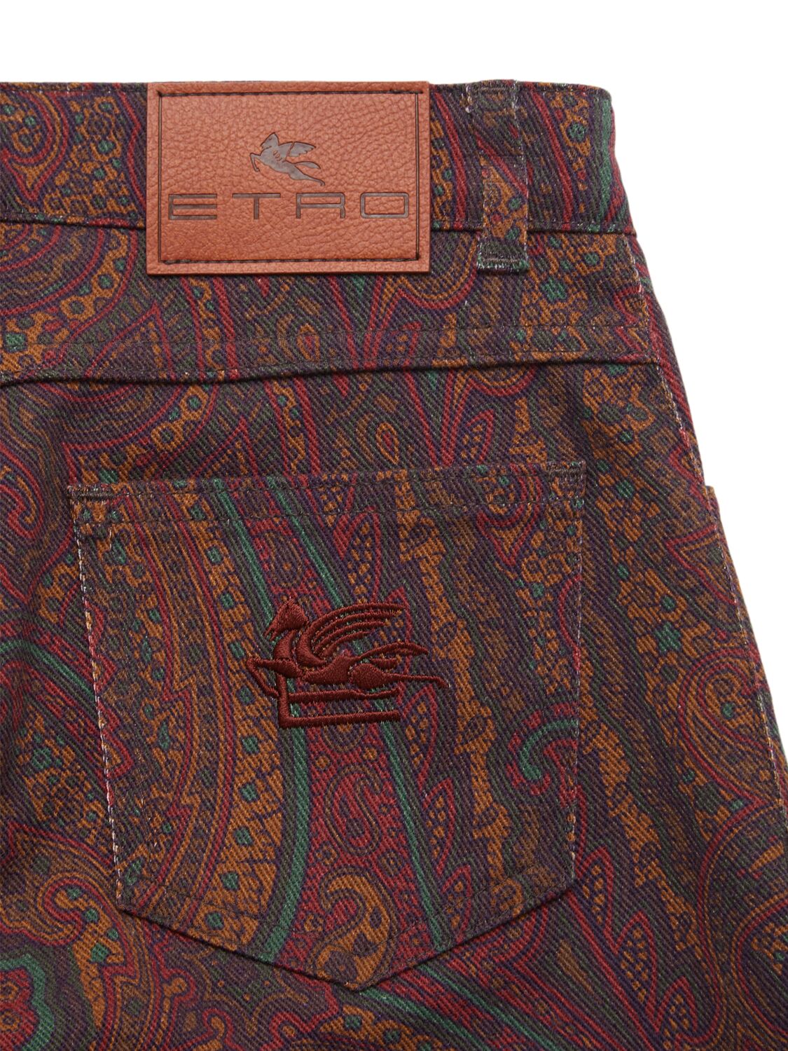 Etro Printed Cotton Blend Denim Pants In Burgundy