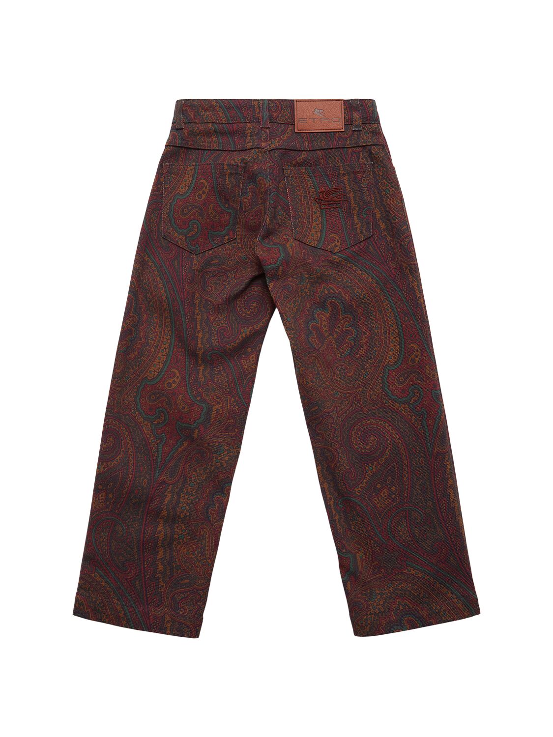 Etro Printed Cotton Blend Denim Pants In Burgundy