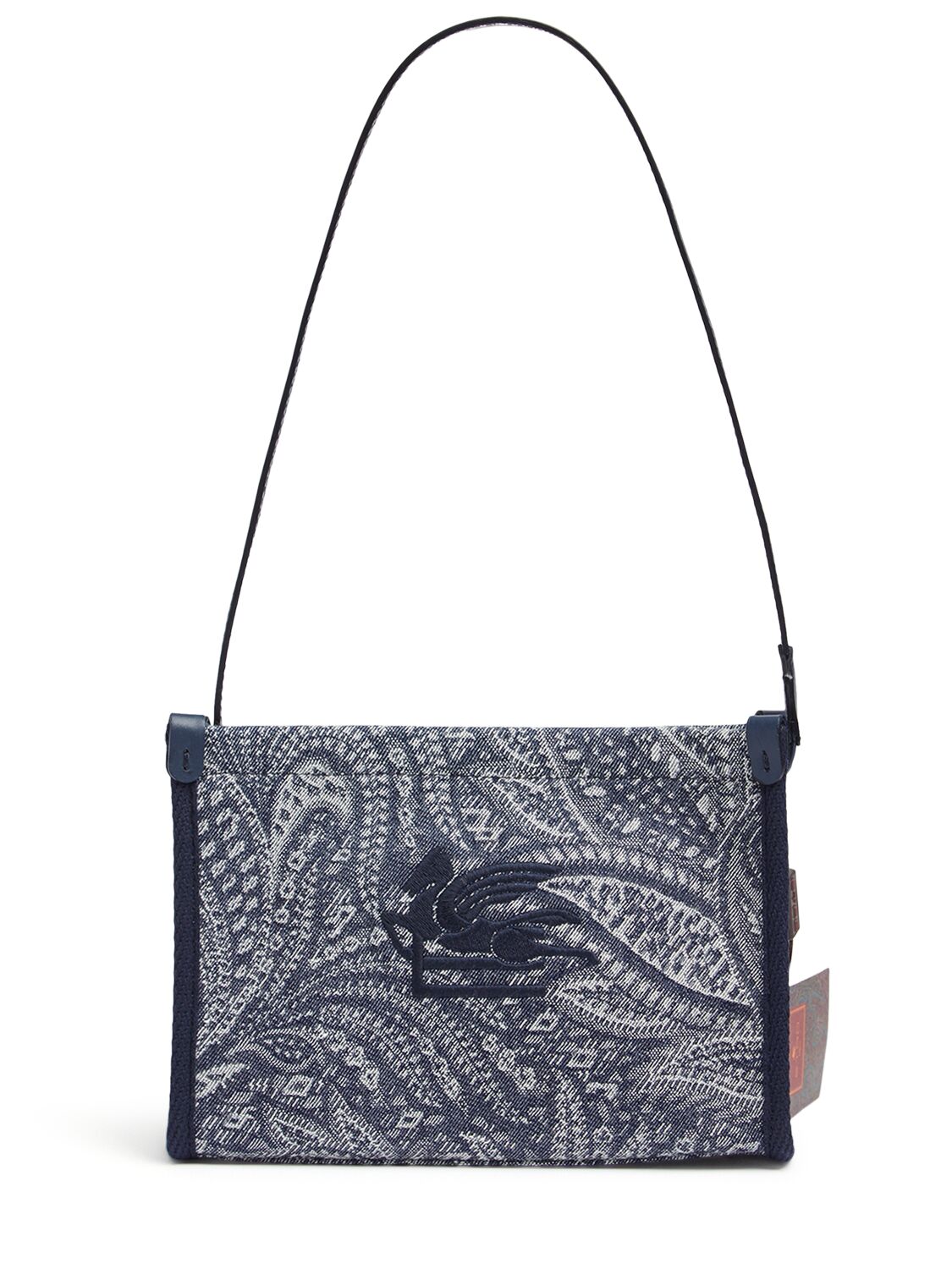 Etro Printed Cotton Blend Shoulder Bag In Blue
