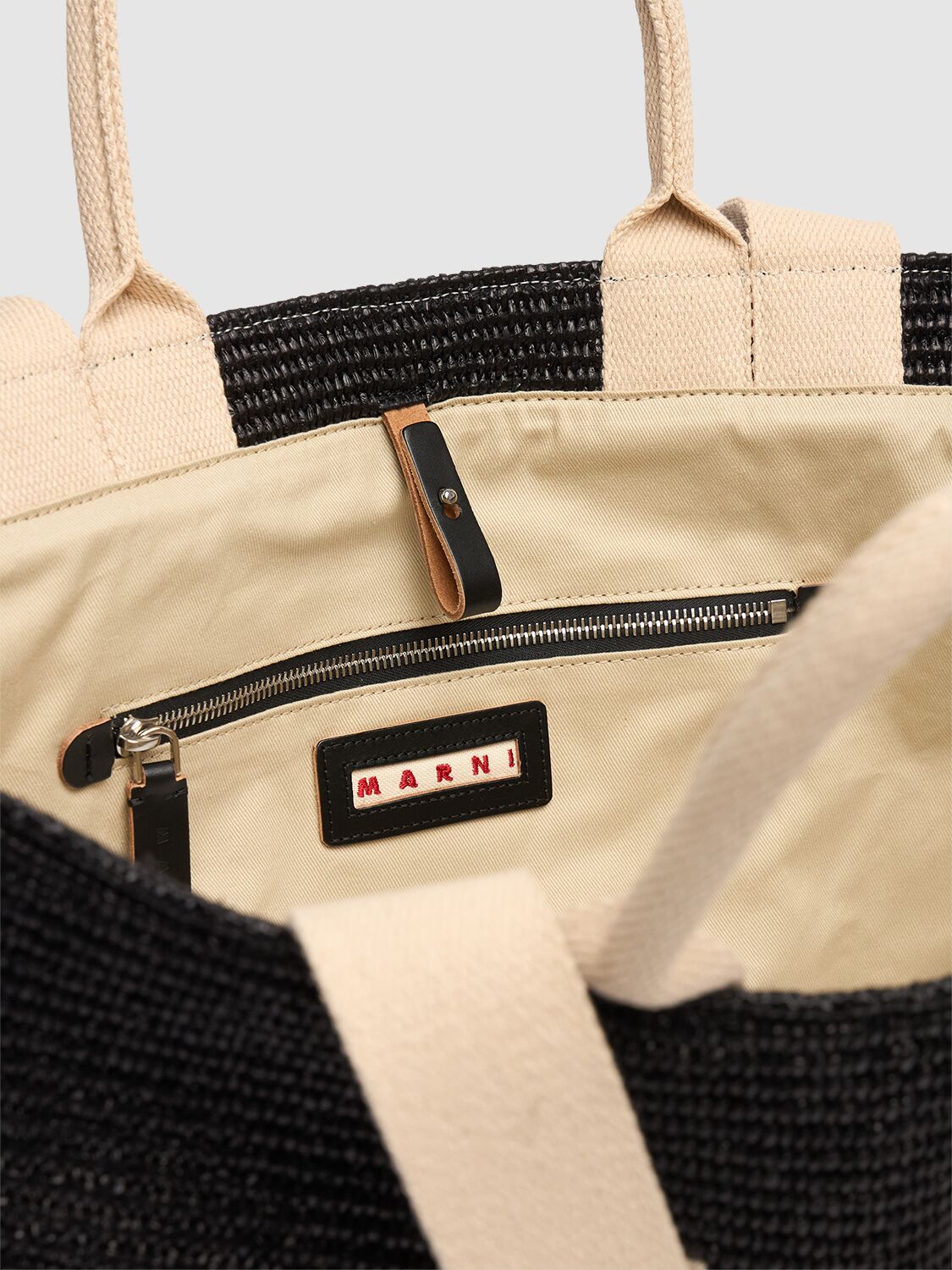 Shop Marni Medium Logo Raffia Effect Tote Bag