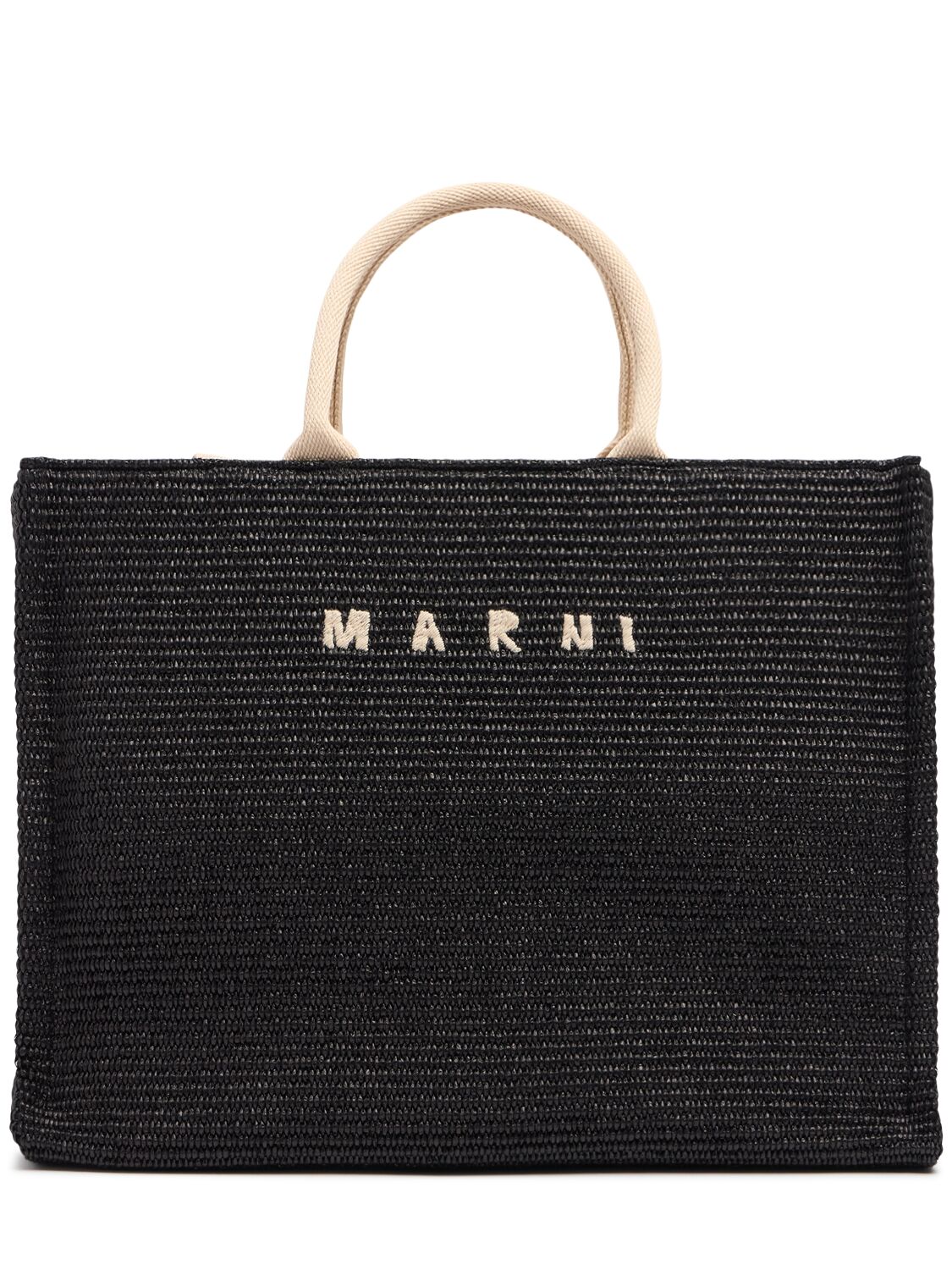 Marni Medium Logo Raffia Effect Tote Bag