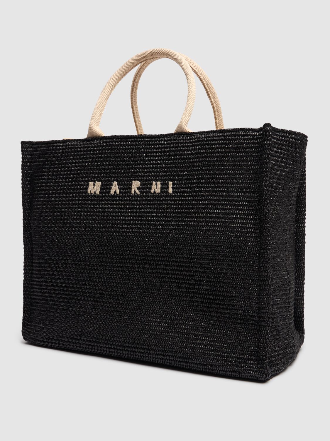 Shop Marni Medium Logo Raffia Effect Tote Bag