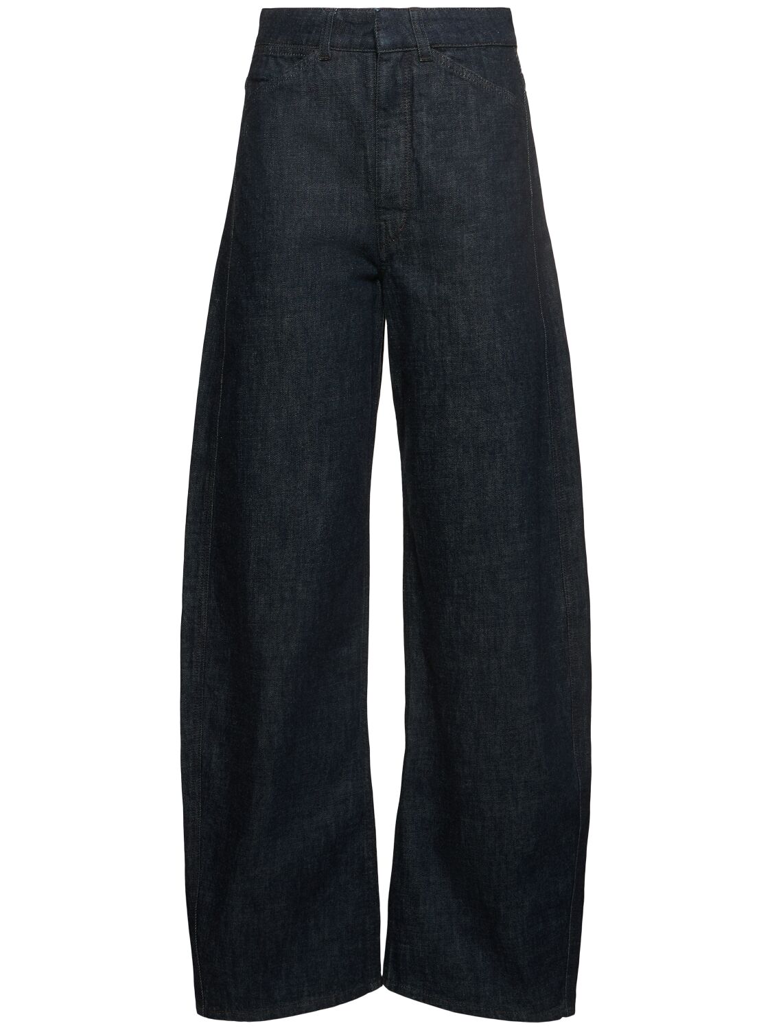 Lemaire High Waist Curved Cotton Jeans In Blue