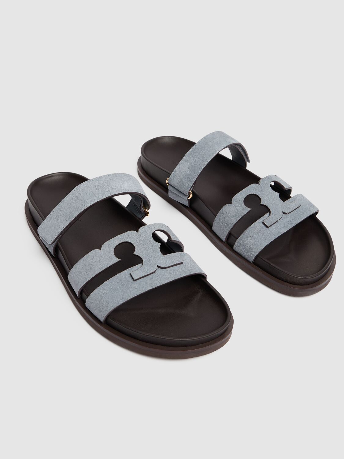 Tory Burch Anatomical Suede Slide Sandals With Cross-over Straps