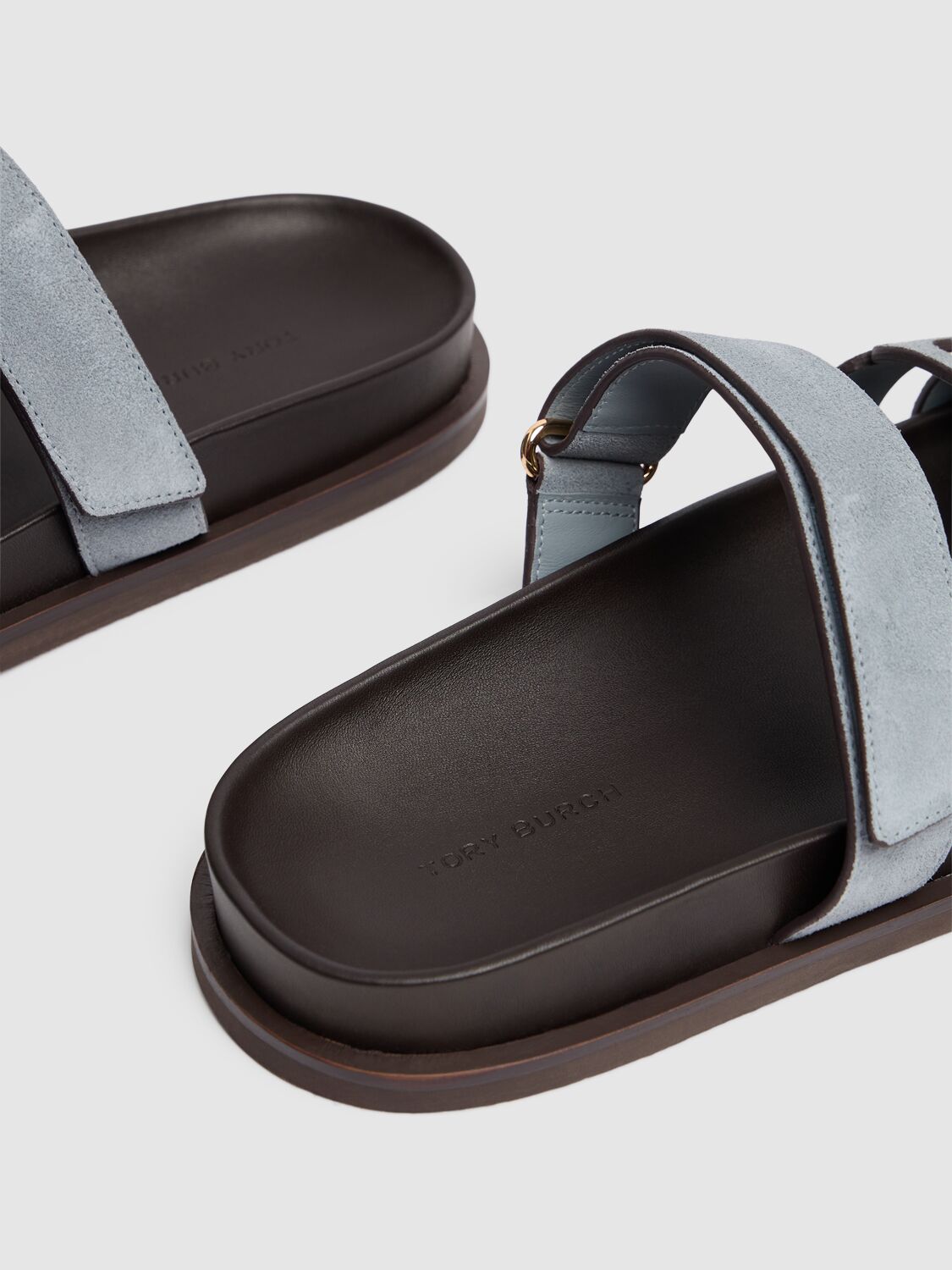 Tory Burch Anatomical Suede Slide Sandals With Cross-over Straps