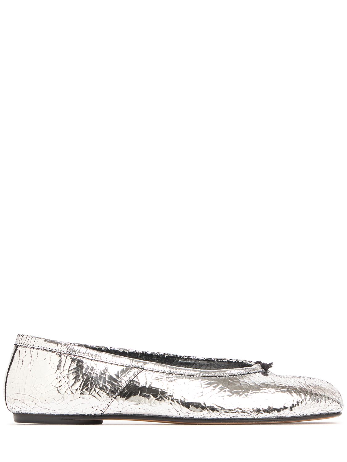 Shop Maison Margiela 10mm Tabi Crackled Leather Ballerinas