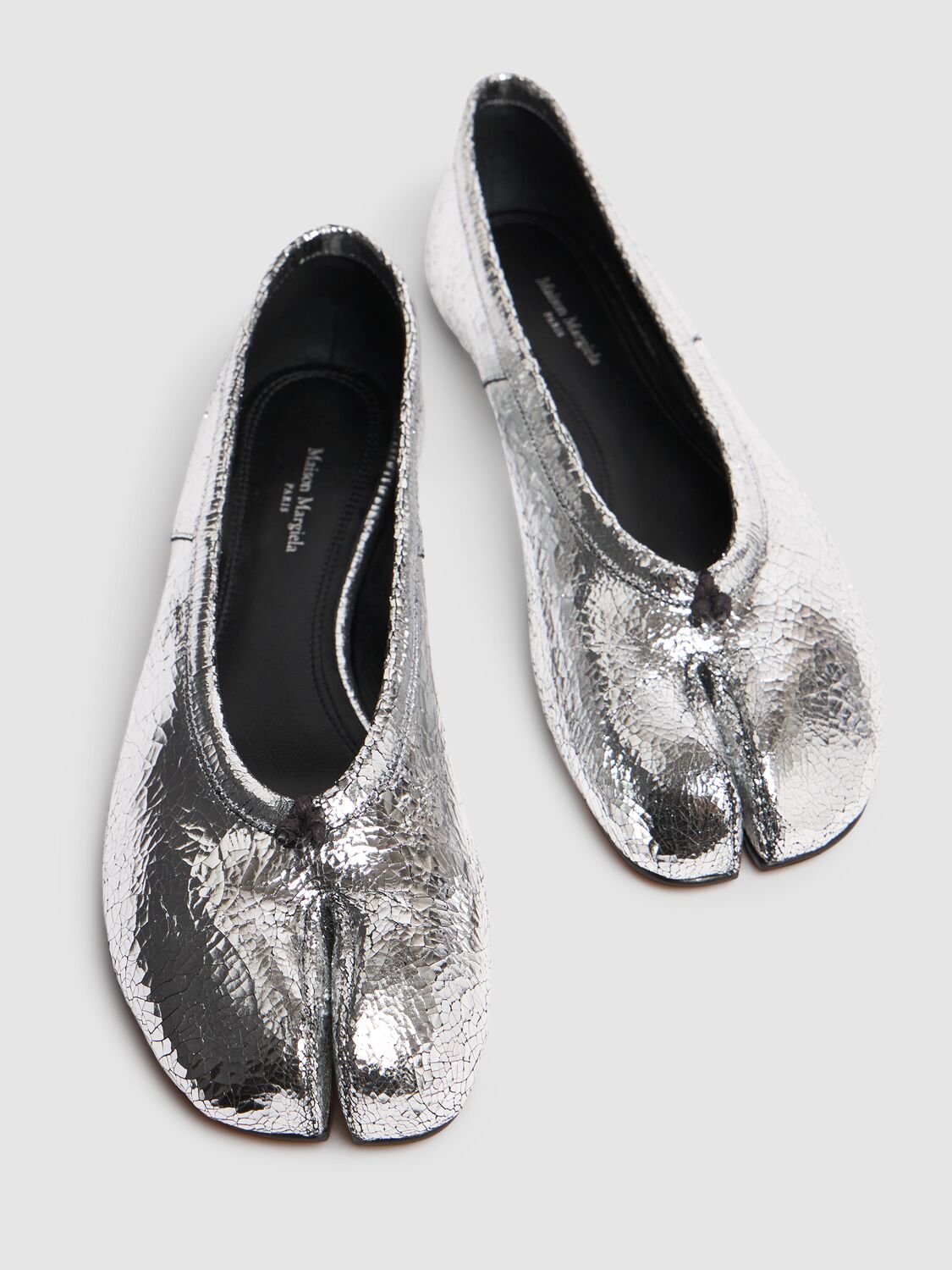 Shop Maison Margiela 10mm Tabi Crackled Leather Ballerinas