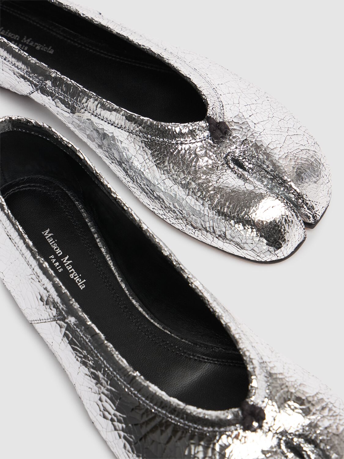 Shop Maison Margiela 10mm Tabi Crackled Leather Ballerinas