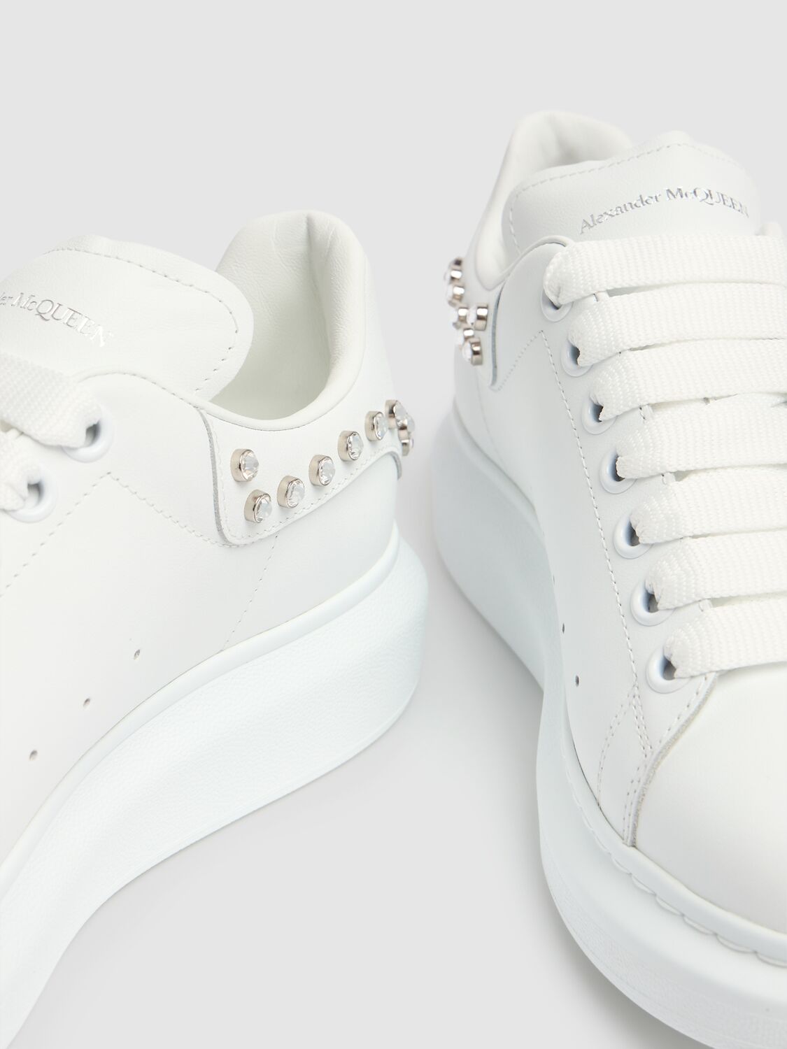 Alexander Mcqueen Leather Sneakers With Platform Sole And Stud Embellishments In White